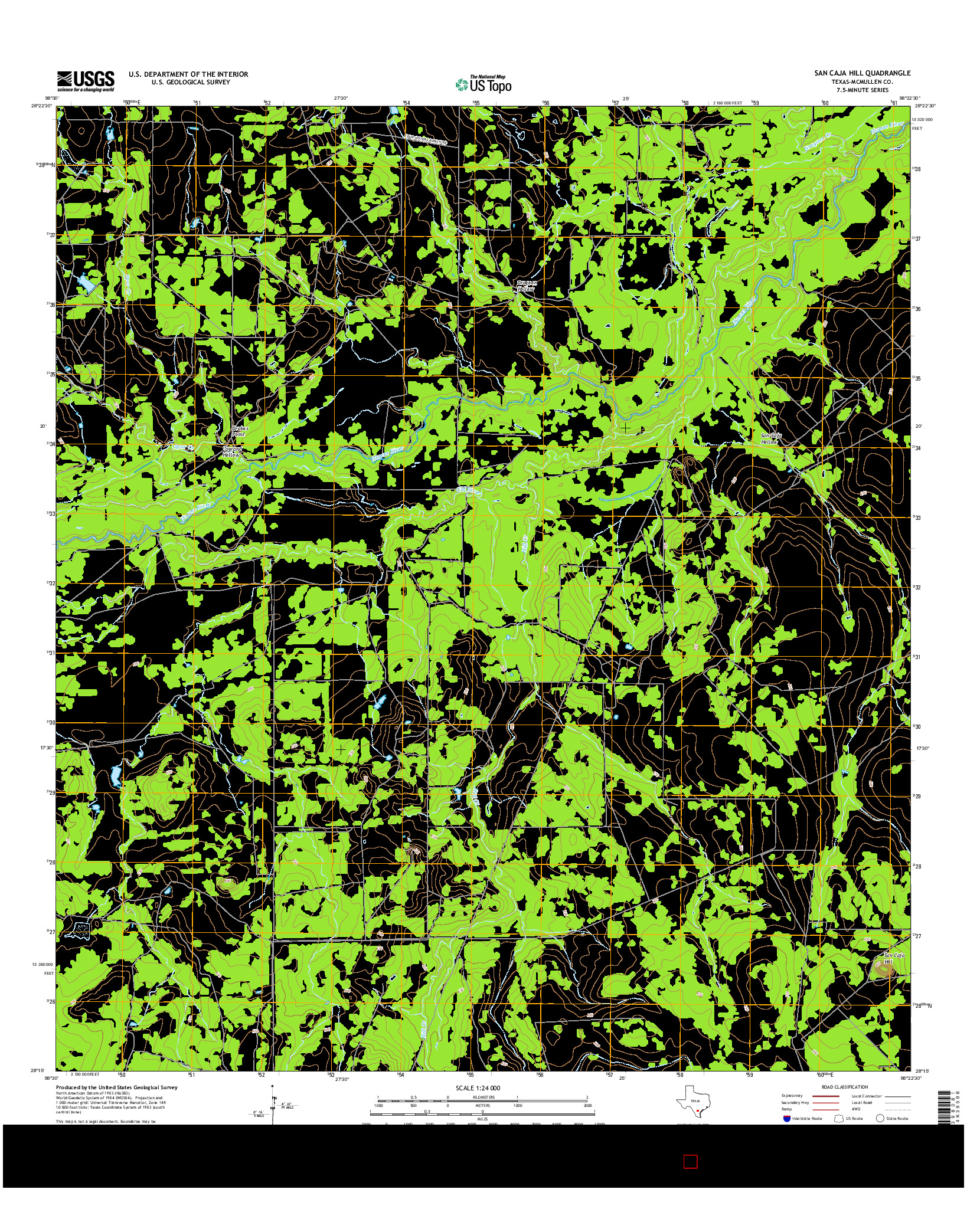 USGS US TOPO 7.5-MINUTE MAP FOR SAN CAJA HILL, TX 2016