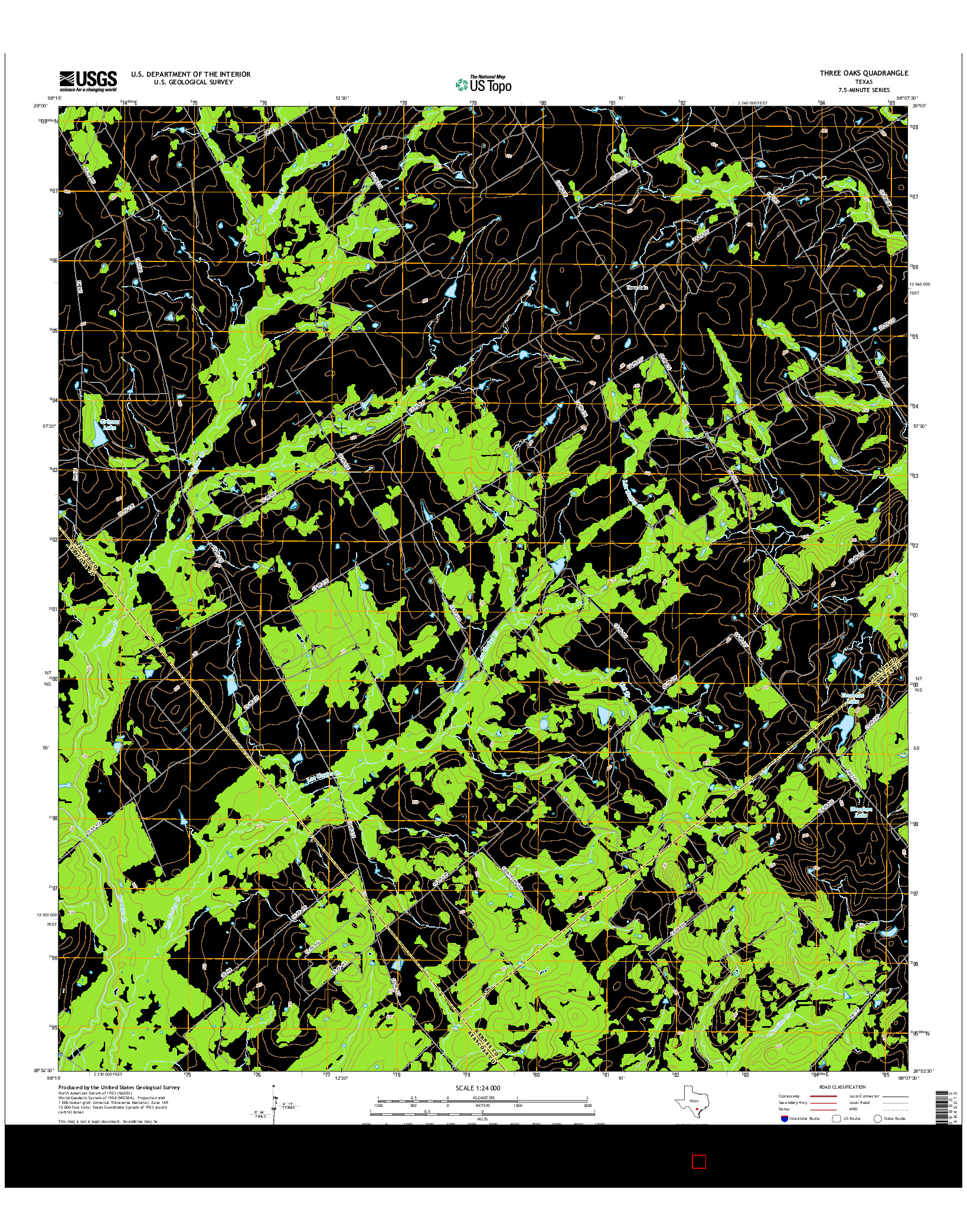 USGS US TOPO 7.5-MINUTE MAP FOR THREE OAKS, TX 2016