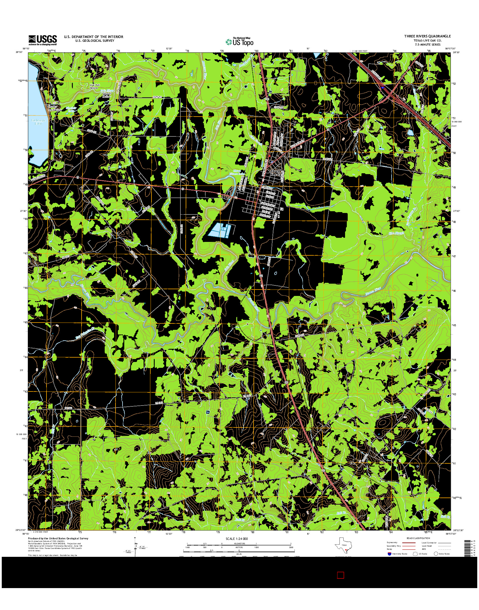 USGS US TOPO 7.5-MINUTE MAP FOR THREE RIVERS, TX 2016