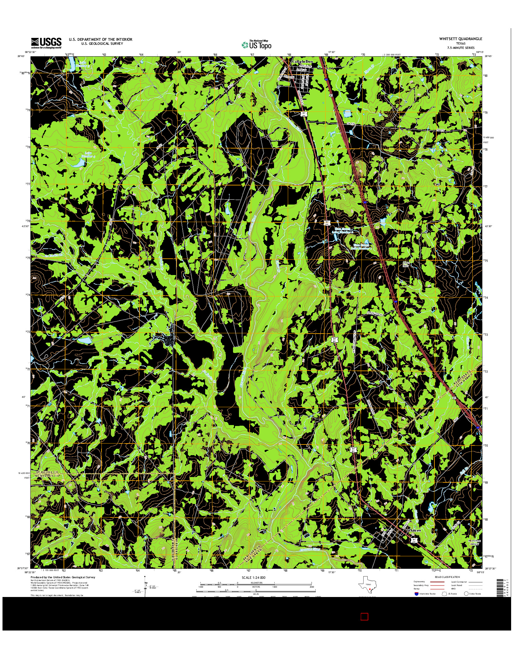 USGS US TOPO 7.5-MINUTE MAP FOR WHITSETT, TX 2016