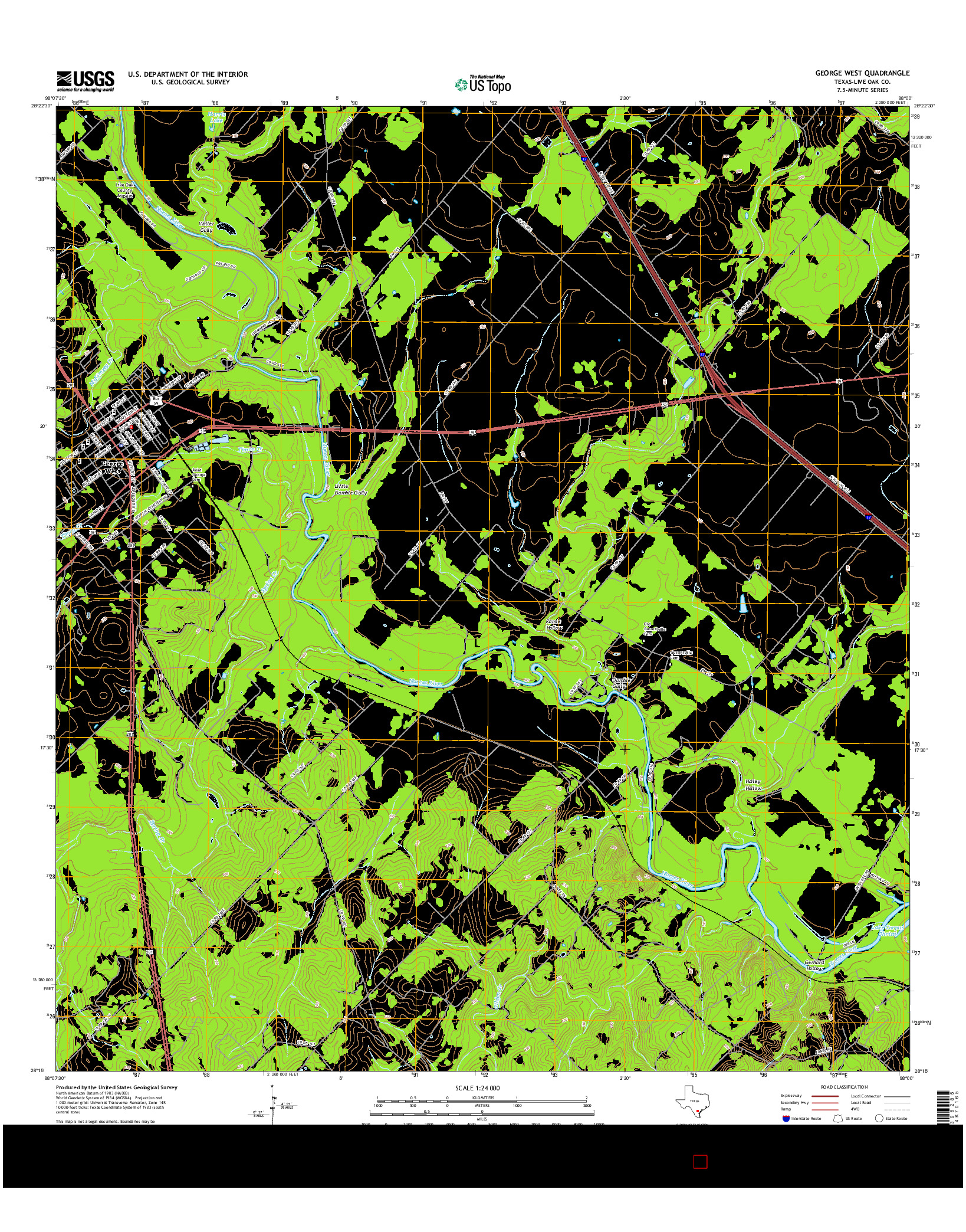 USGS US TOPO 7.5-MINUTE MAP FOR GEORGE WEST, TX 2016