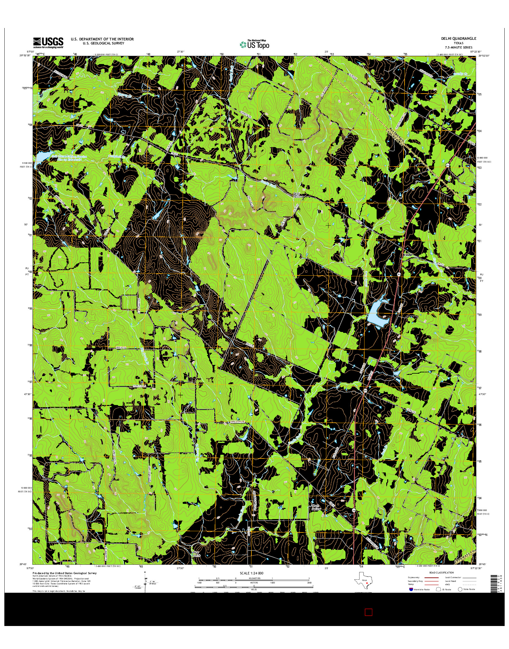 USGS US TOPO 7.5-MINUTE MAP FOR DELHI, TX 2016