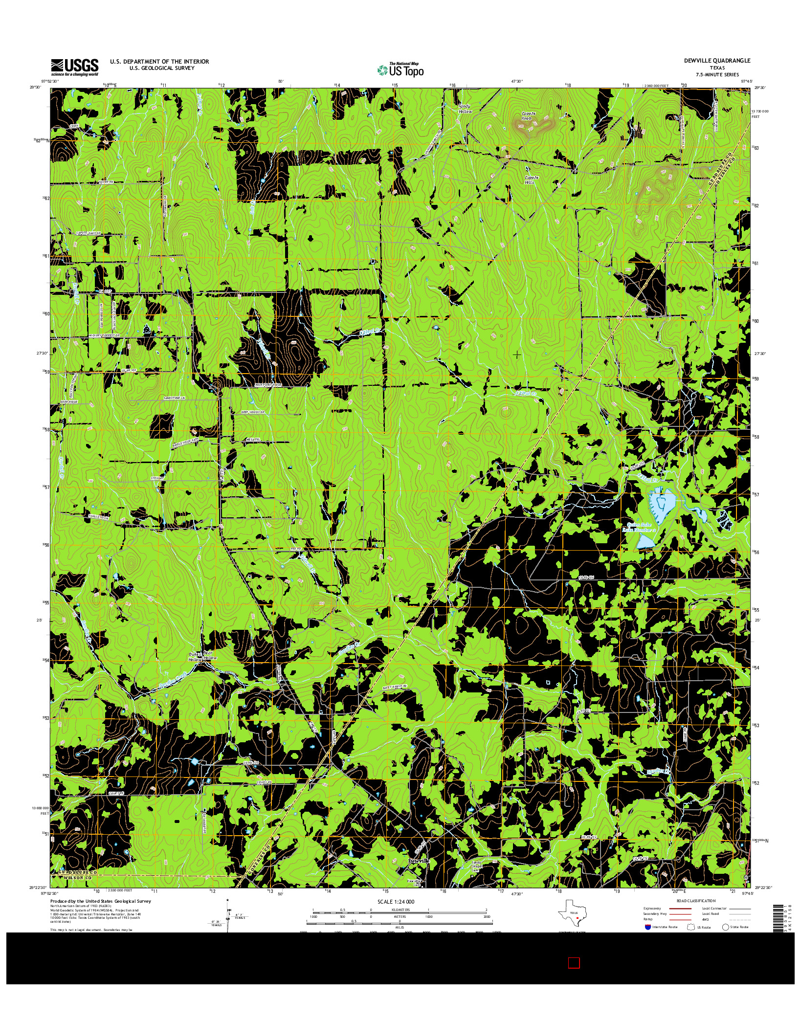 USGS US TOPO 7.5-MINUTE MAP FOR DEWVILLE, TX 2016