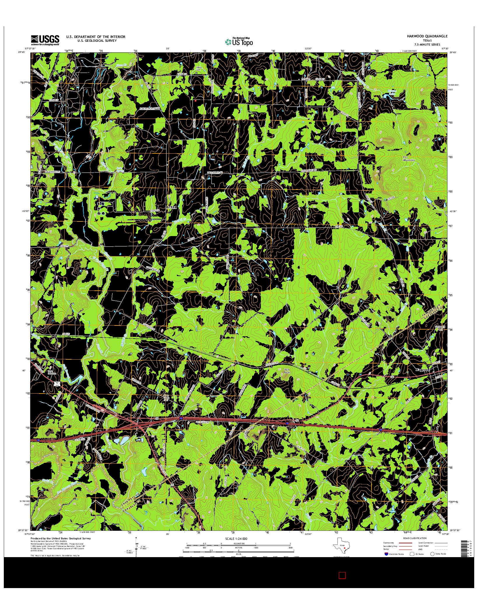 USGS US TOPO 7.5-MINUTE MAP FOR HARWOOD, TX 2016