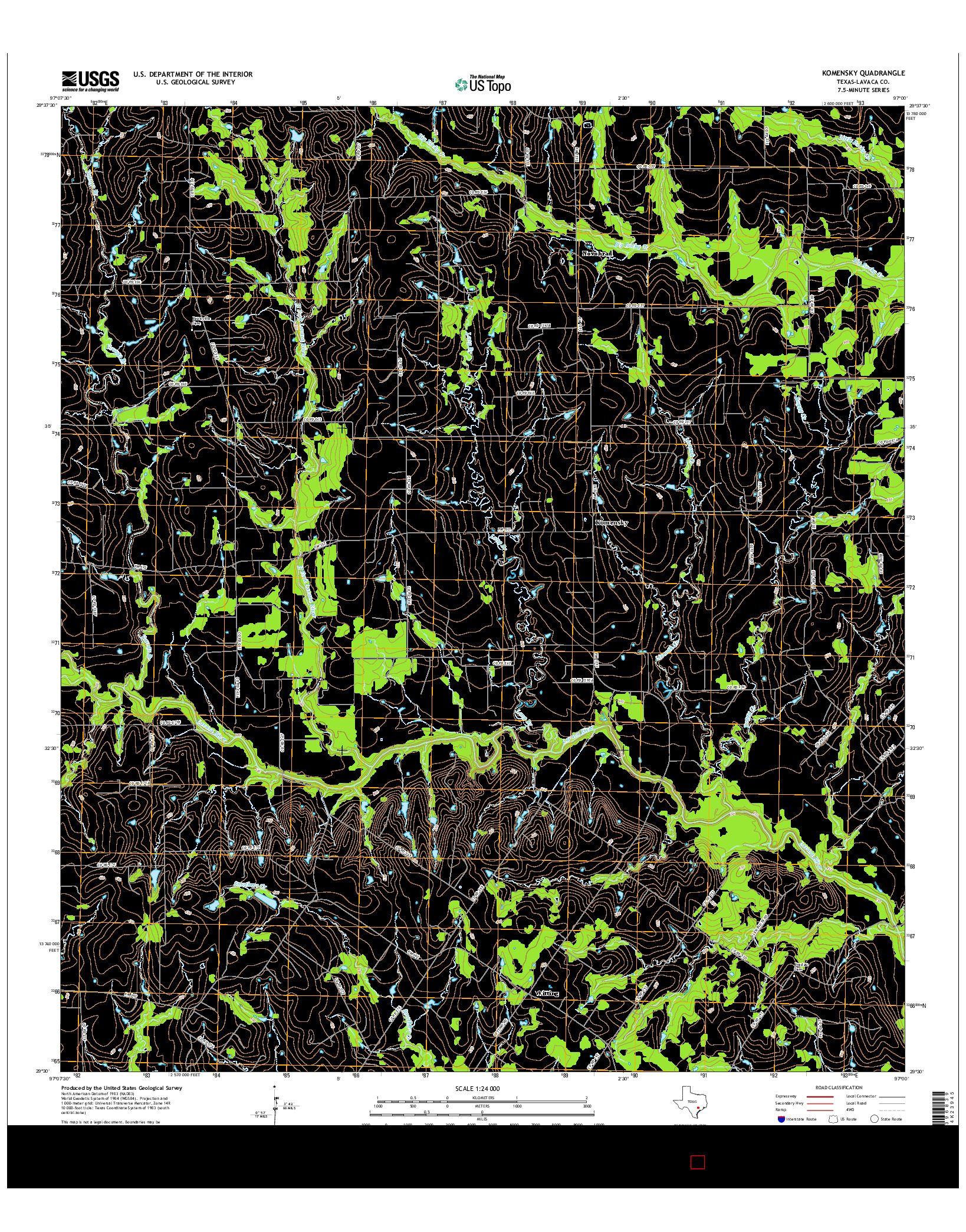 USGS US TOPO 7.5-MINUTE MAP FOR KOMENSKY, TX 2016