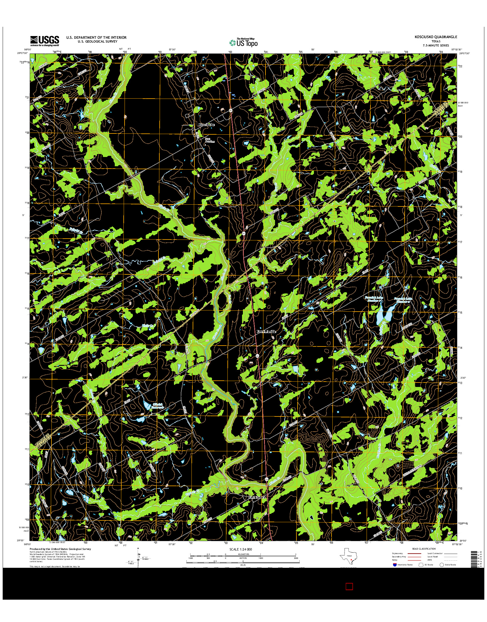 USGS US TOPO 7.5-MINUTE MAP FOR KOSCIUSKO, TX 2016