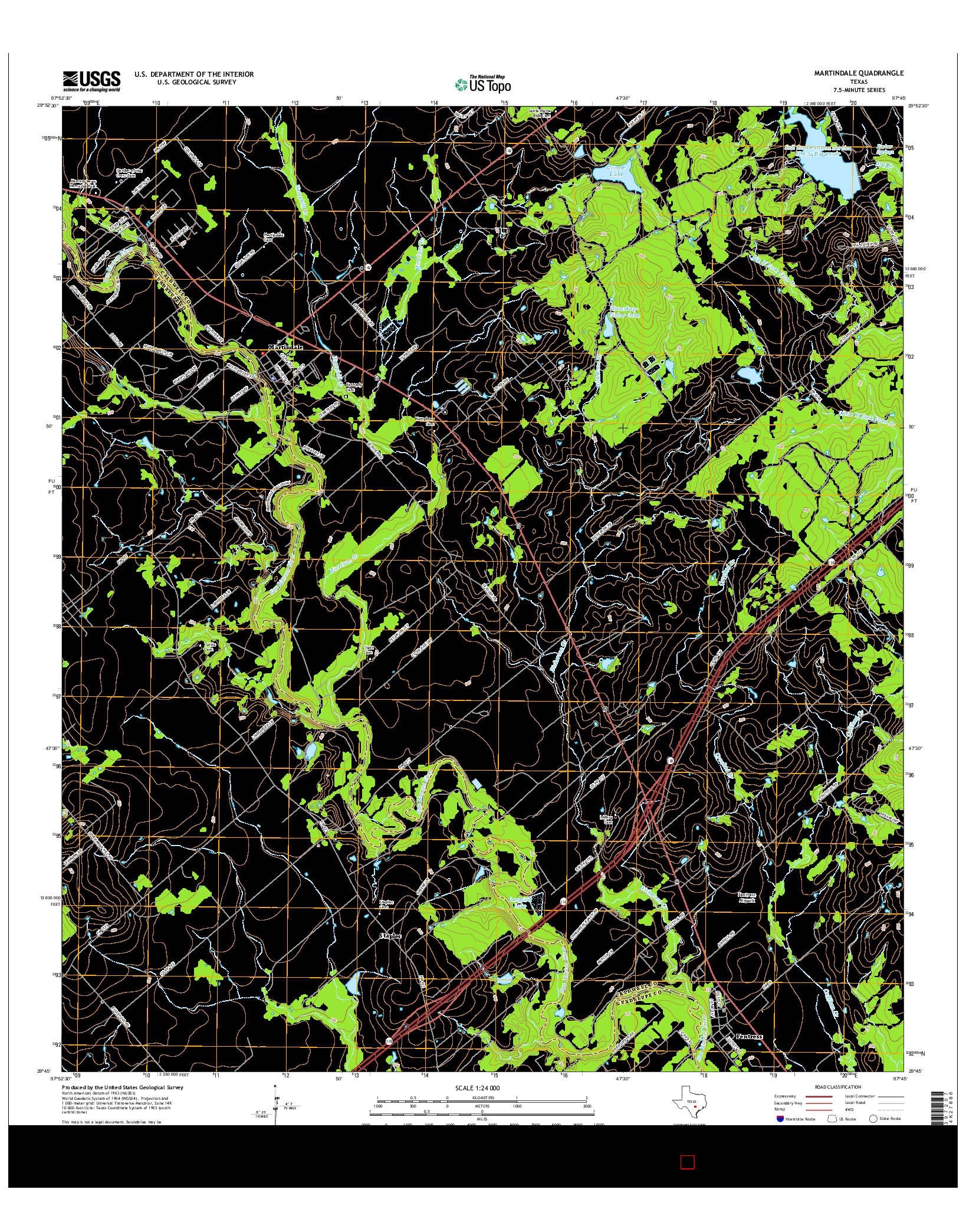 USGS US TOPO 7.5-MINUTE MAP FOR MARTINDALE, TX 2016