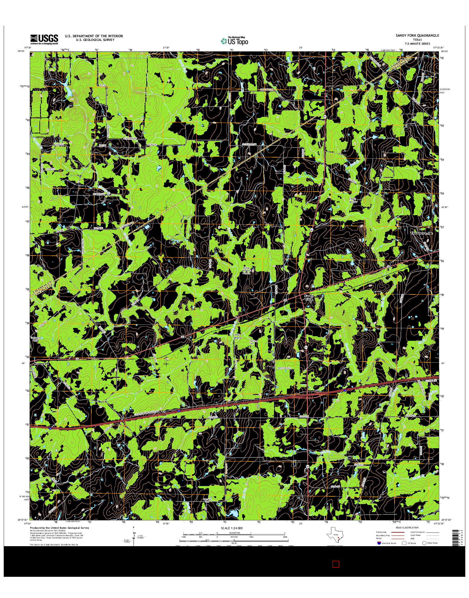 USGS US TOPO 7.5-MINUTE MAP FOR SANDY FORK, TX 2016