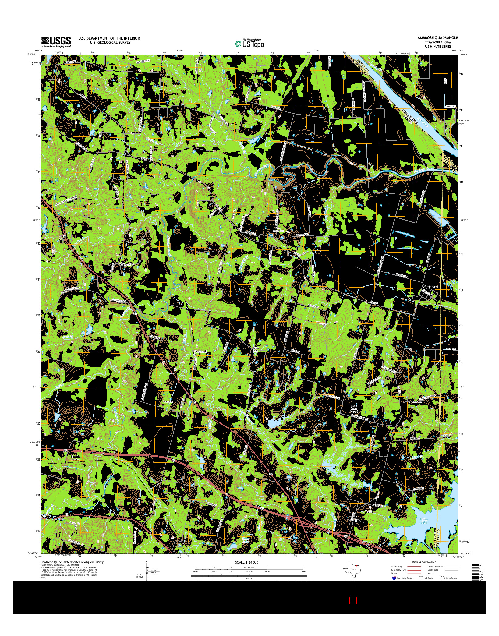 USGS US TOPO 7.5-MINUTE MAP FOR AMBROSE, TX-OK 2016