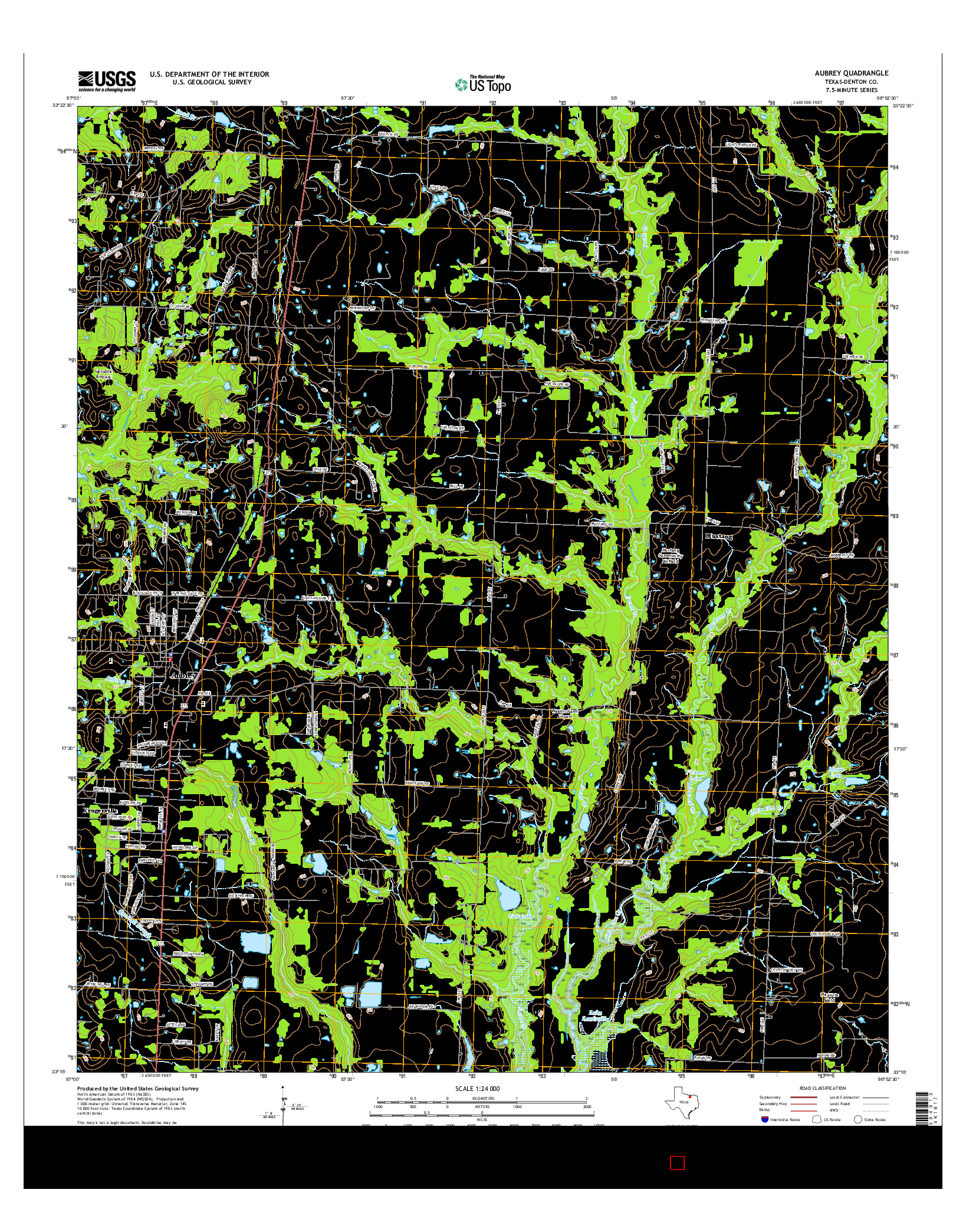 USGS US TOPO 7.5-MINUTE MAP FOR AUBREY, TX 2016