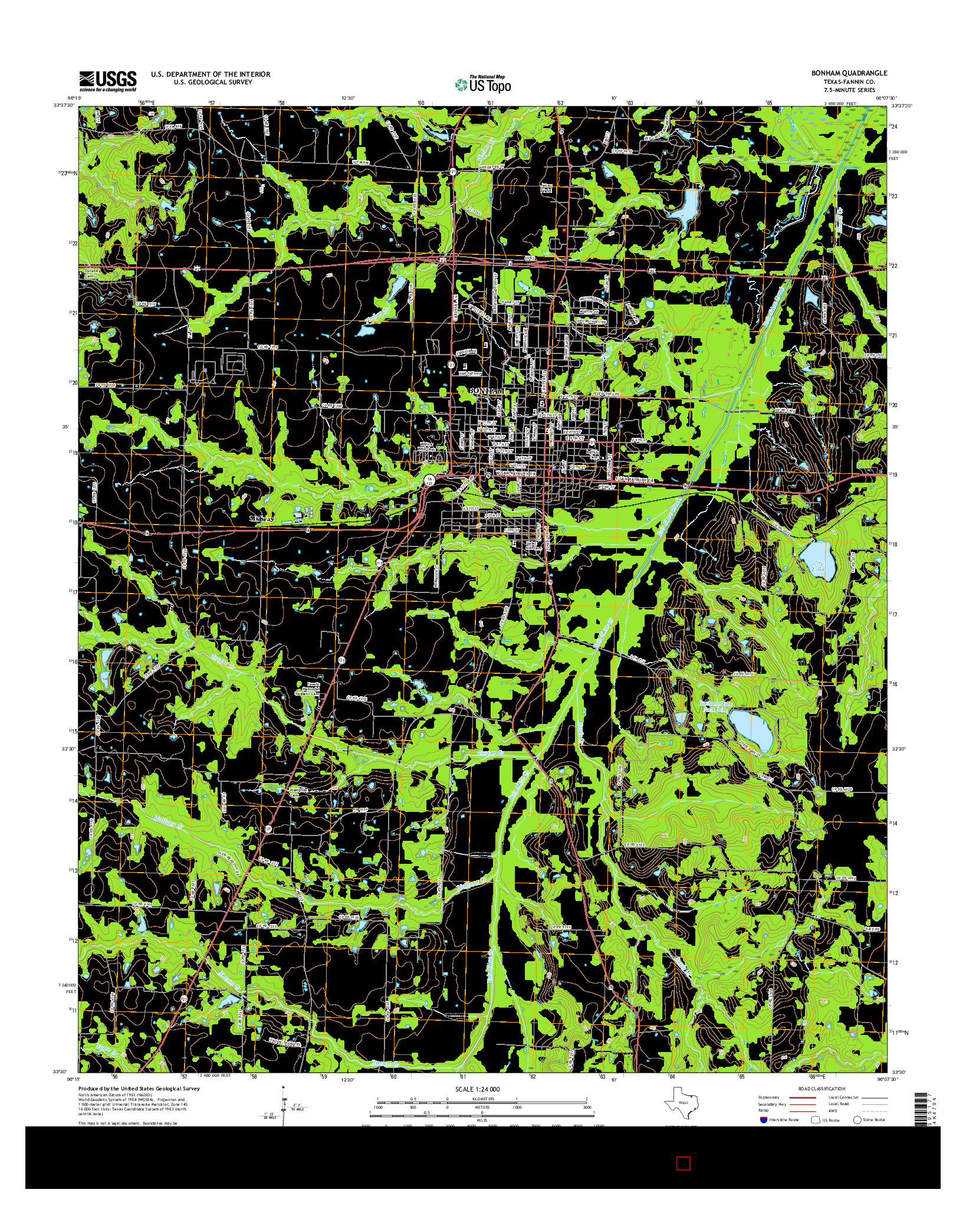 USGS US TOPO 7.5-MINUTE MAP FOR BONHAM, TX 2016