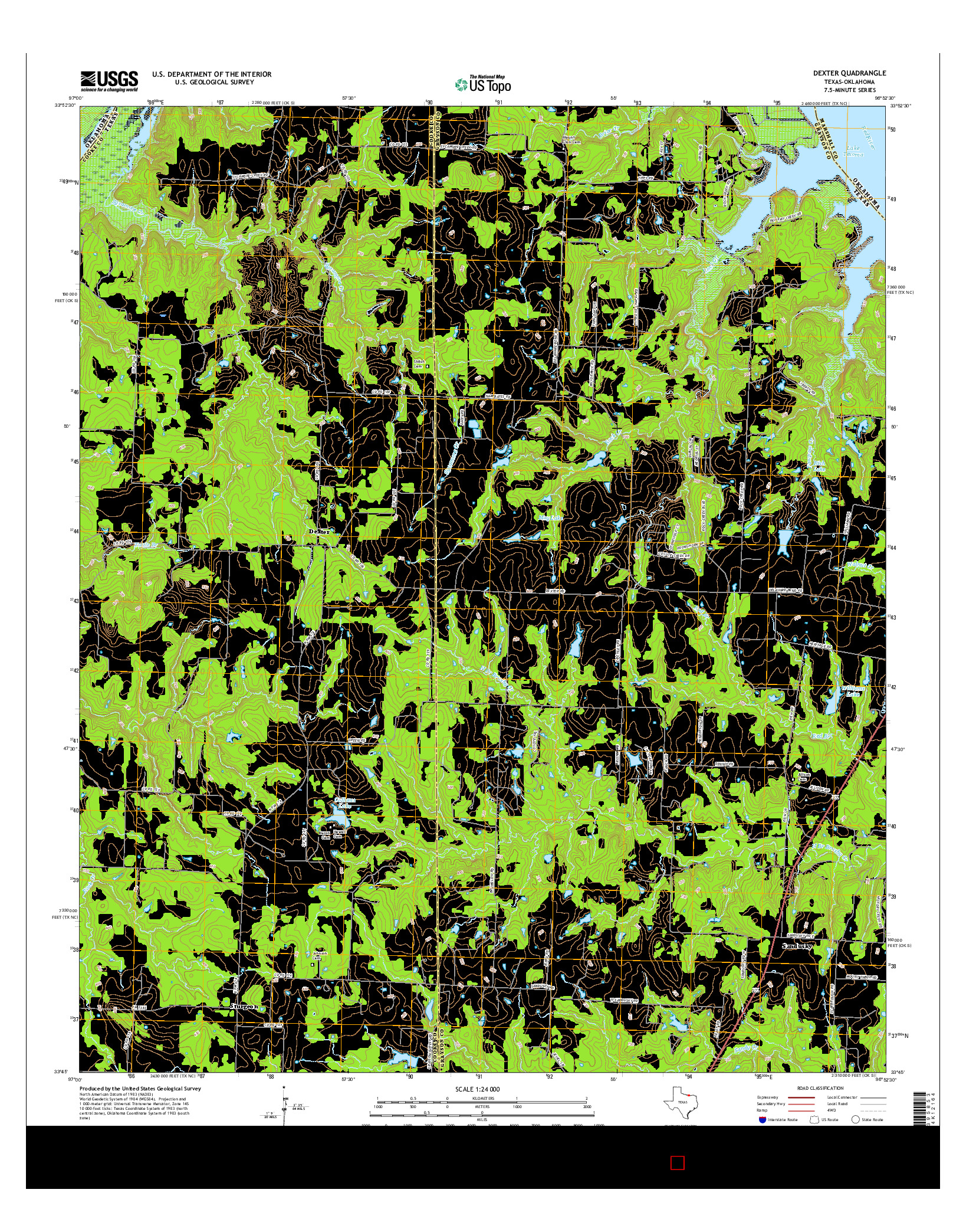 USGS US TOPO 7.5-MINUTE MAP FOR DEXTER, TX-OK 2016