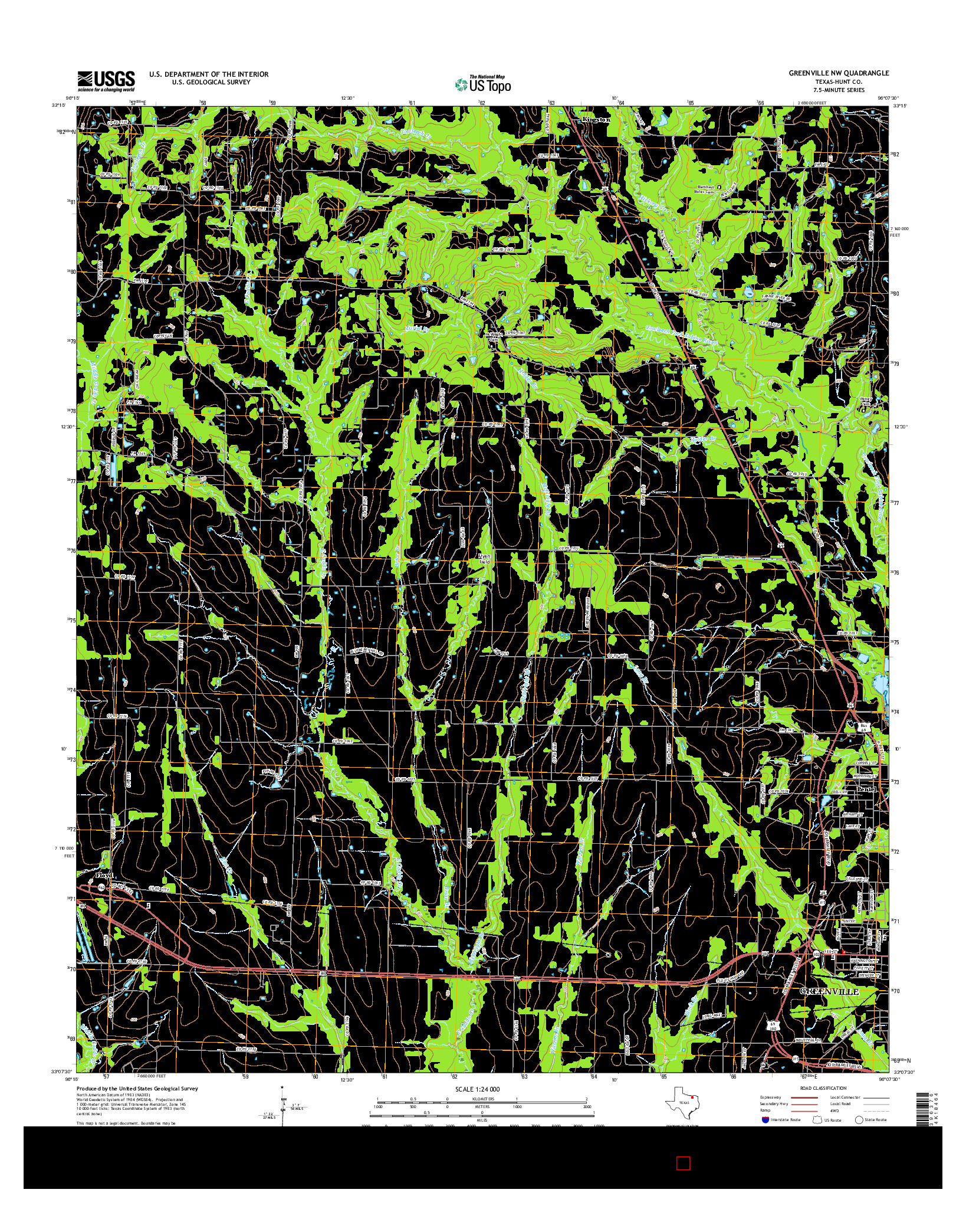 USGS US TOPO 7.5-MINUTE MAP FOR GREENVILLE NW, TX 2016