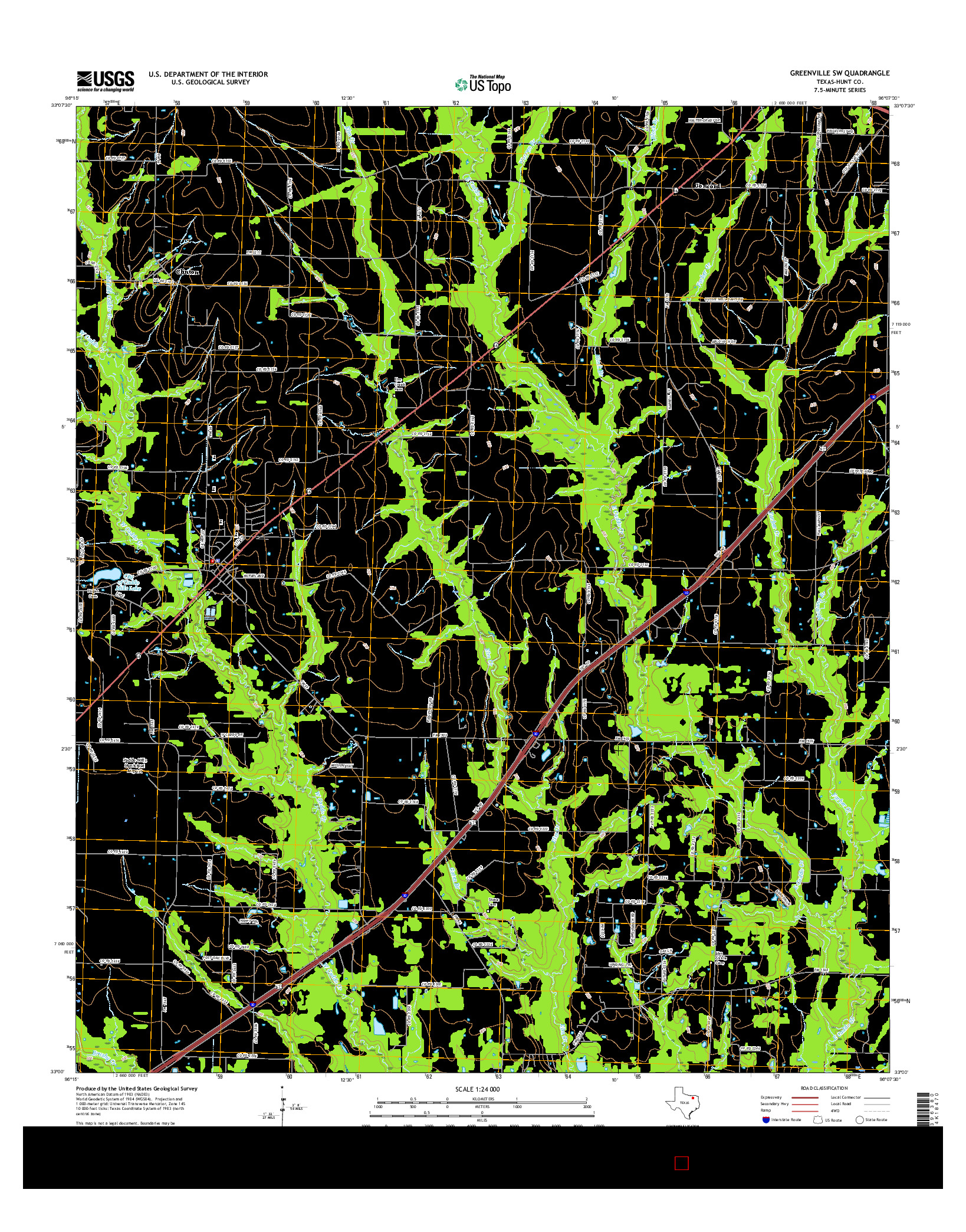 USGS US TOPO 7.5-MINUTE MAP FOR GREENVILLE SW, TX 2016