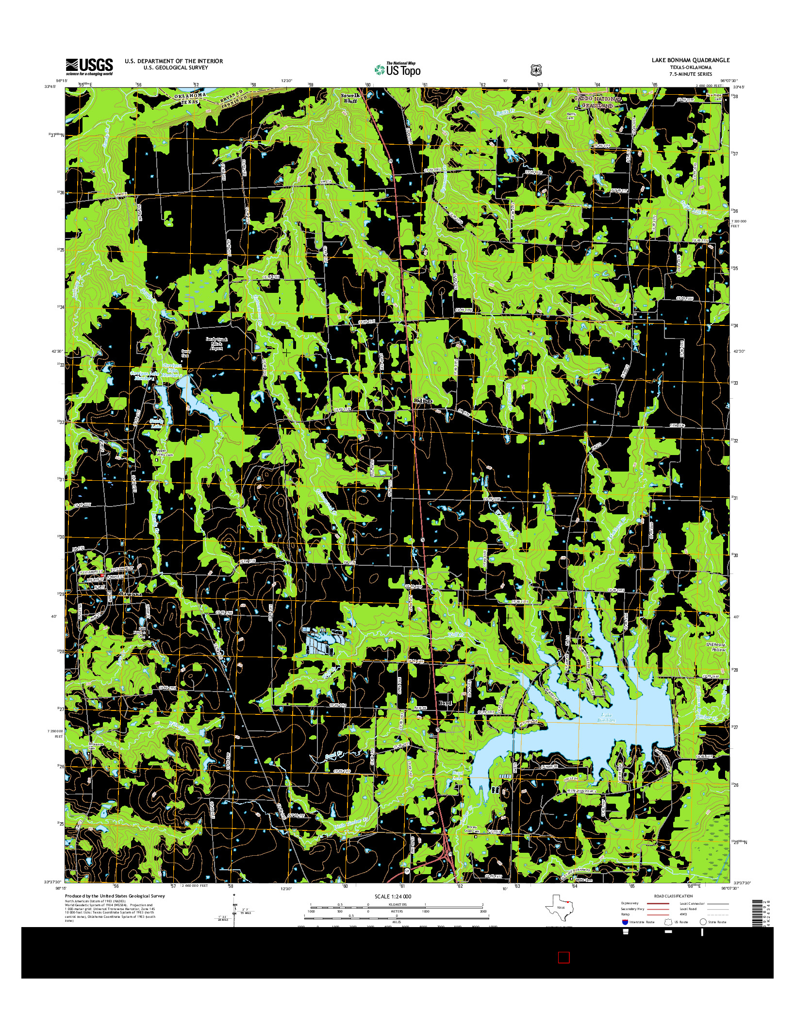 USGS US TOPO 7.5-MINUTE MAP FOR LAKE BONHAM, TX-OK 2016