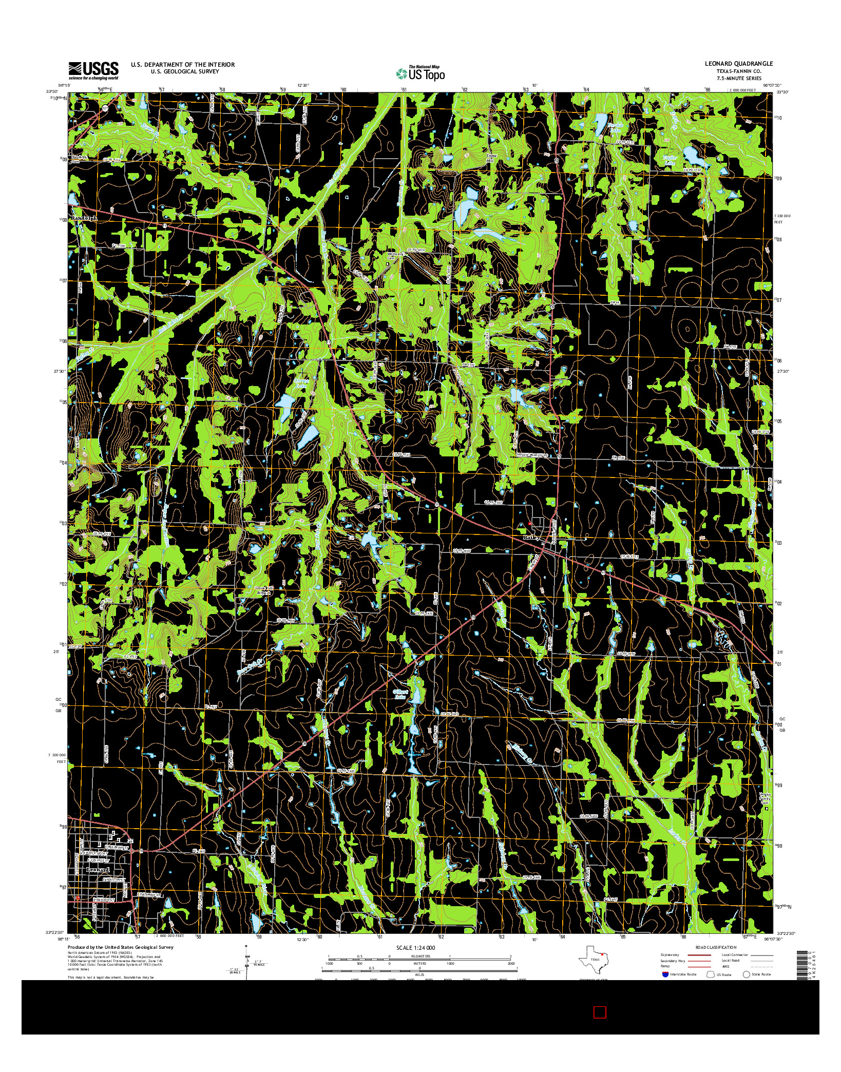 USGS US TOPO 7.5-MINUTE MAP FOR LEONARD, TX 2016