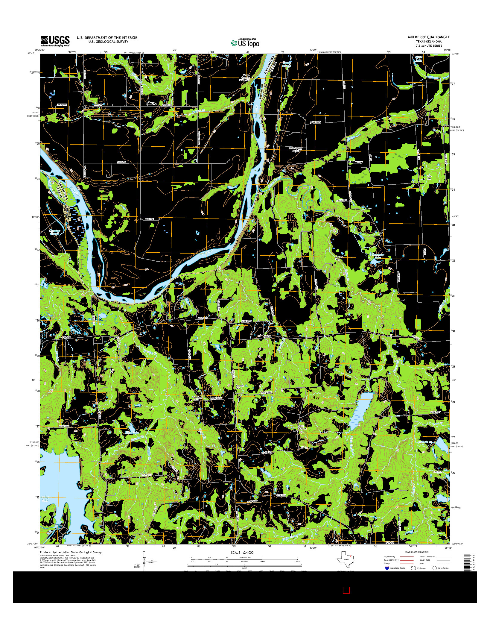 USGS US TOPO 7.5-MINUTE MAP FOR MULBERRY, TX-OK 2016