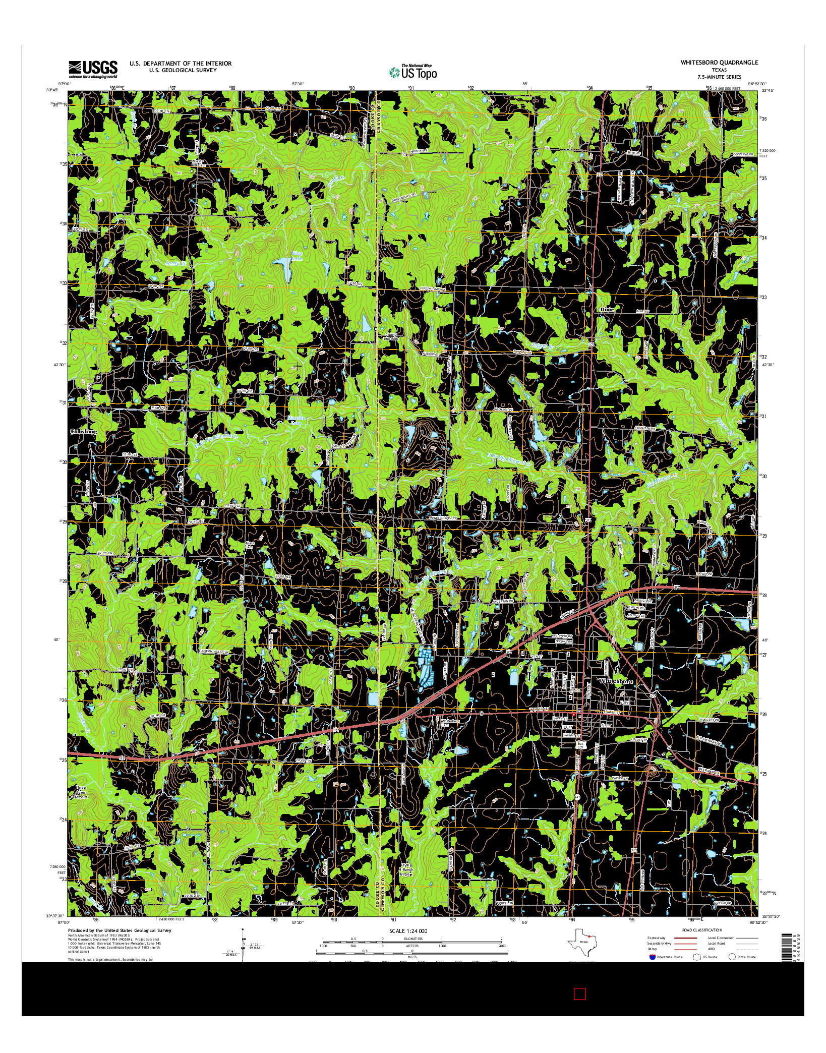 USGS US TOPO 7.5-MINUTE MAP FOR WHITESBORO, TX 2016