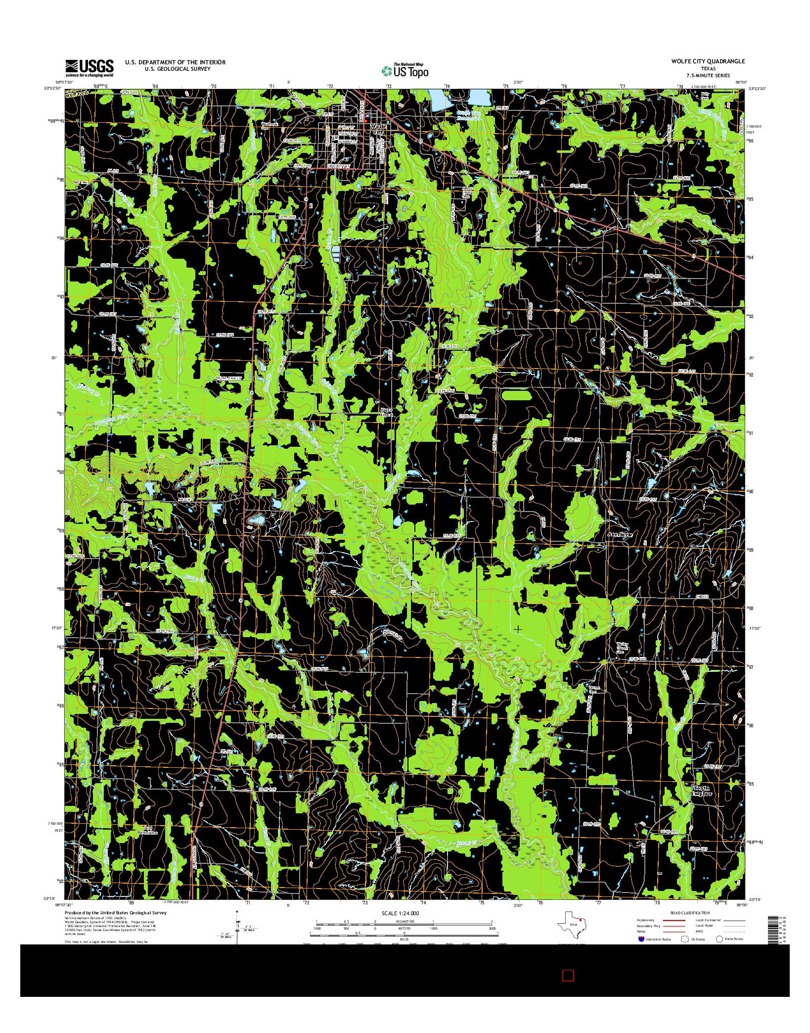 USGS US TOPO 7.5-MINUTE MAP FOR WOLFE CITY, TX 2016