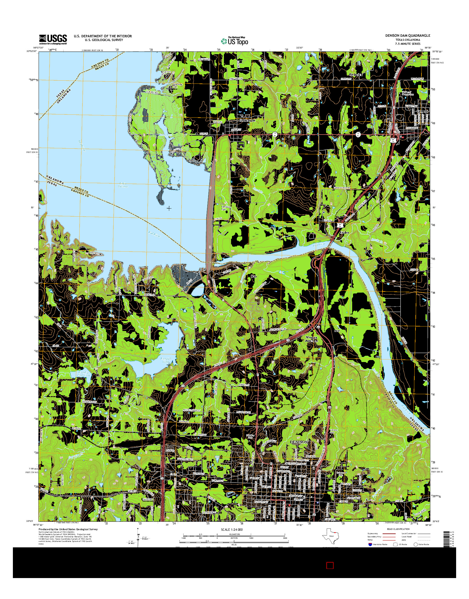 USGS US TOPO 7.5-MINUTE MAP FOR DENISON DAM, TX-OK 2016