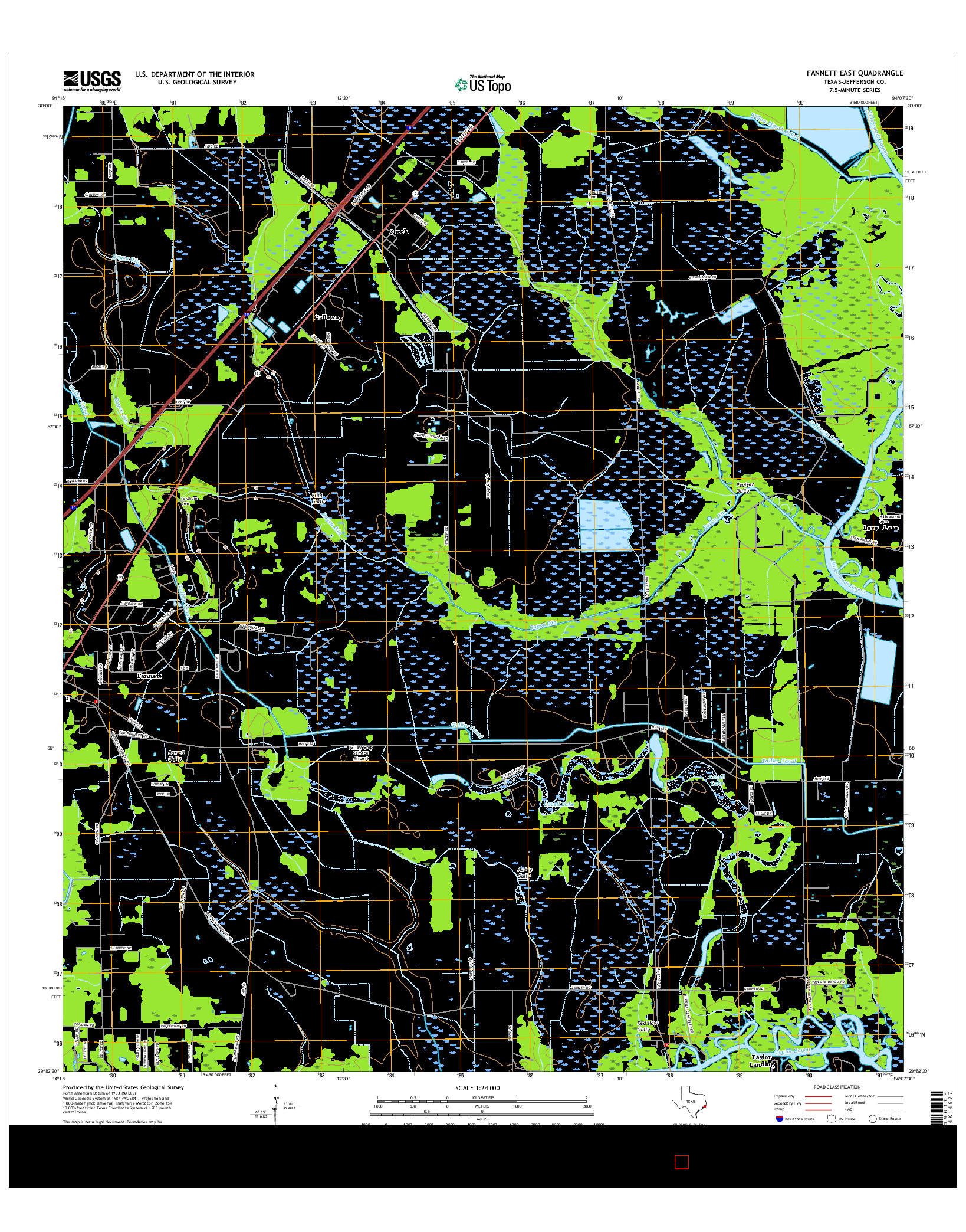 USGS US TOPO 7.5-MINUTE MAP FOR FANNETT EAST, TX 2016