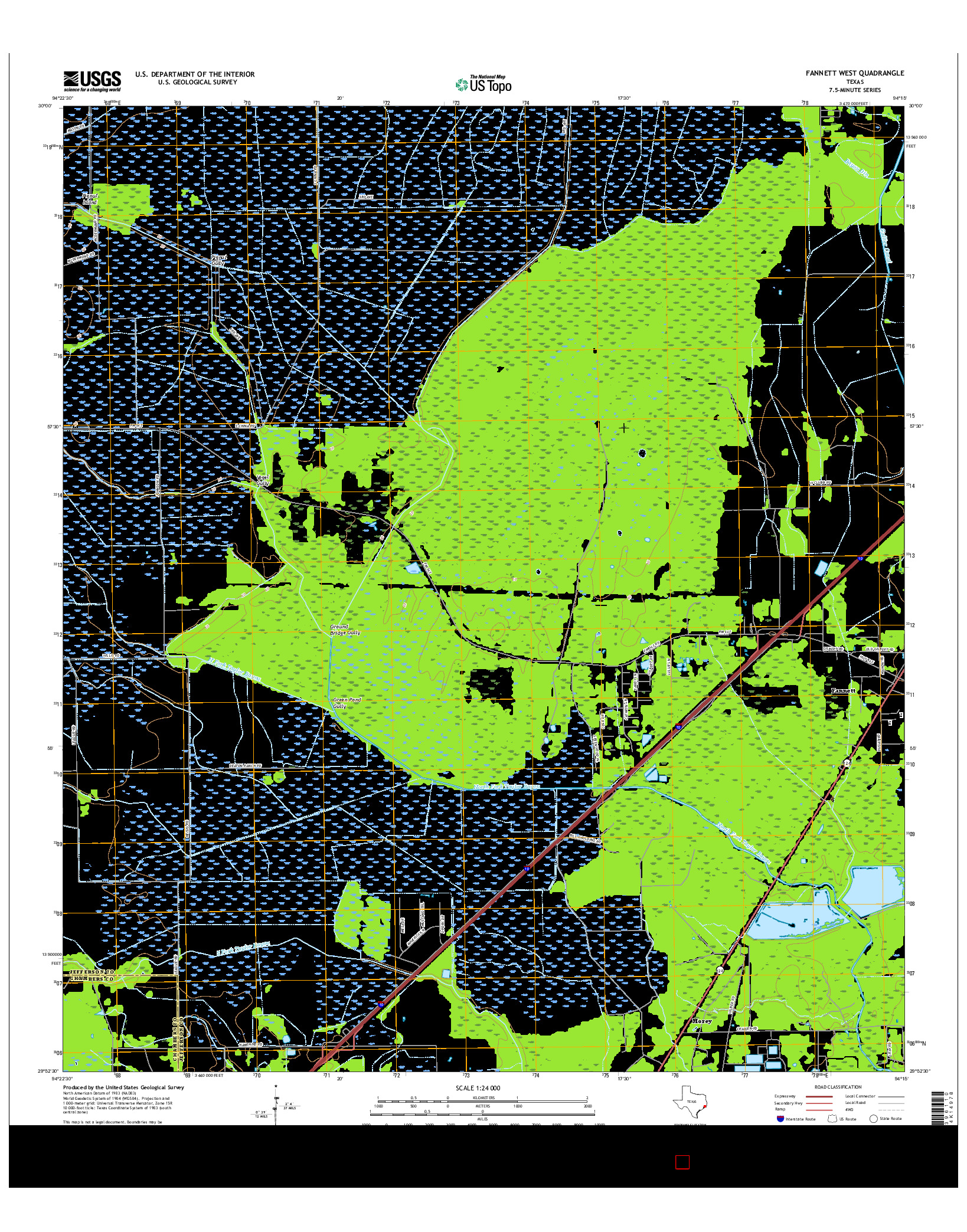 USGS US TOPO 7.5-MINUTE MAP FOR FANNETT WEST, TX 2016