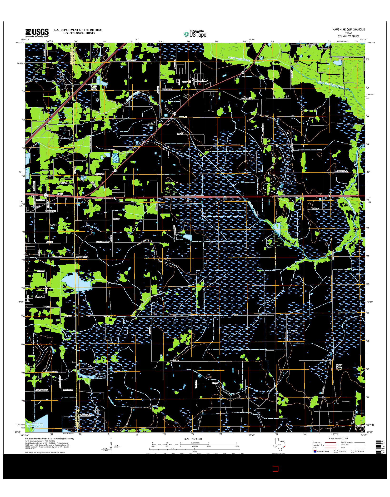 USGS US TOPO 7.5-MINUTE MAP FOR HAMSHIRE, TX 2016