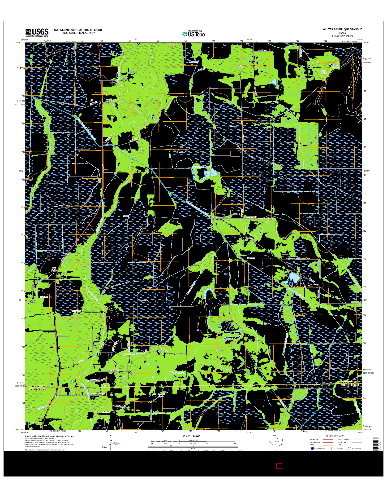 USGS US TOPO 7.5-MINUTE MAP FOR WHITES BAYOU, TX 2016