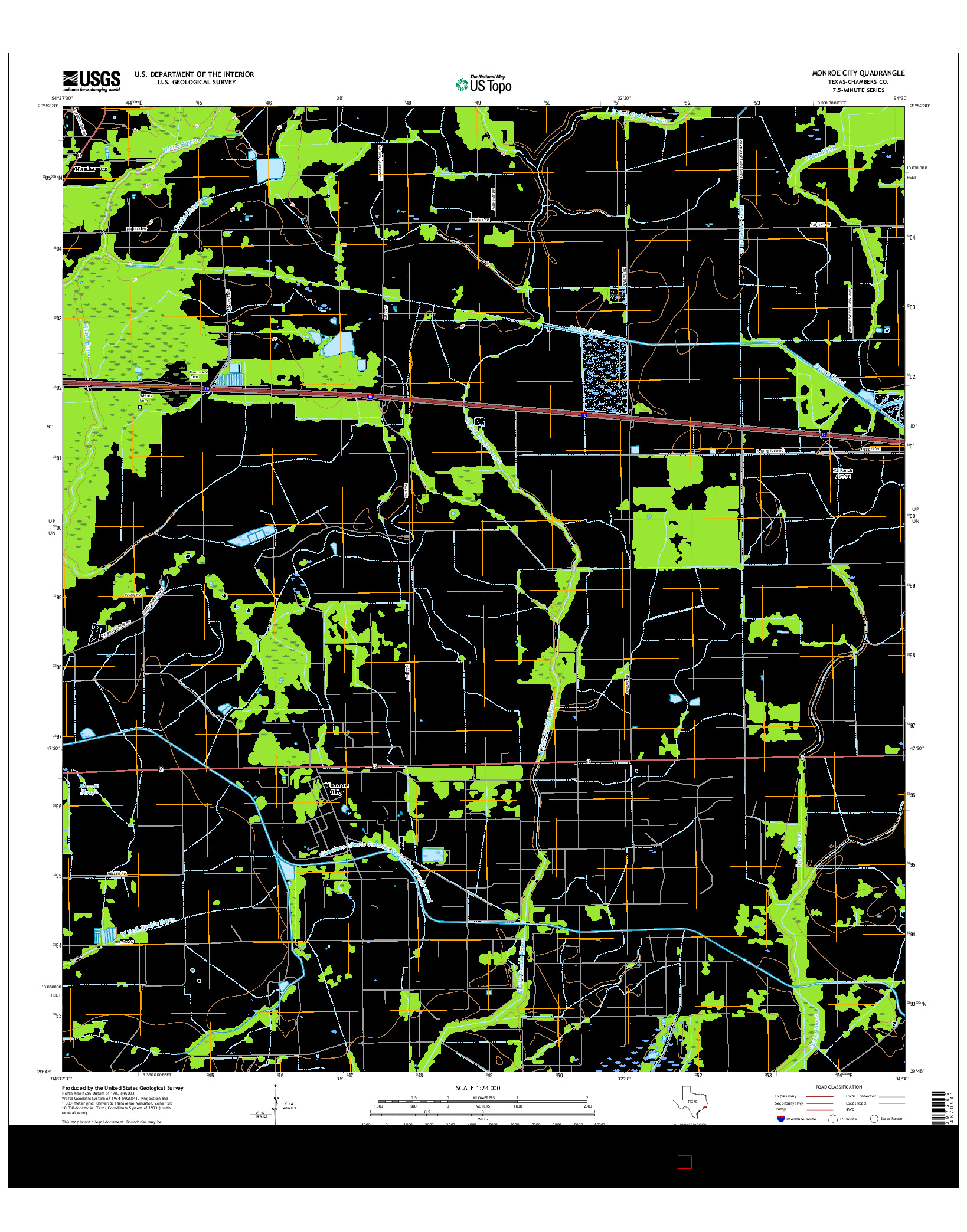 USGS US TOPO 7.5-MINUTE MAP FOR MONROE CITY, TX 2016