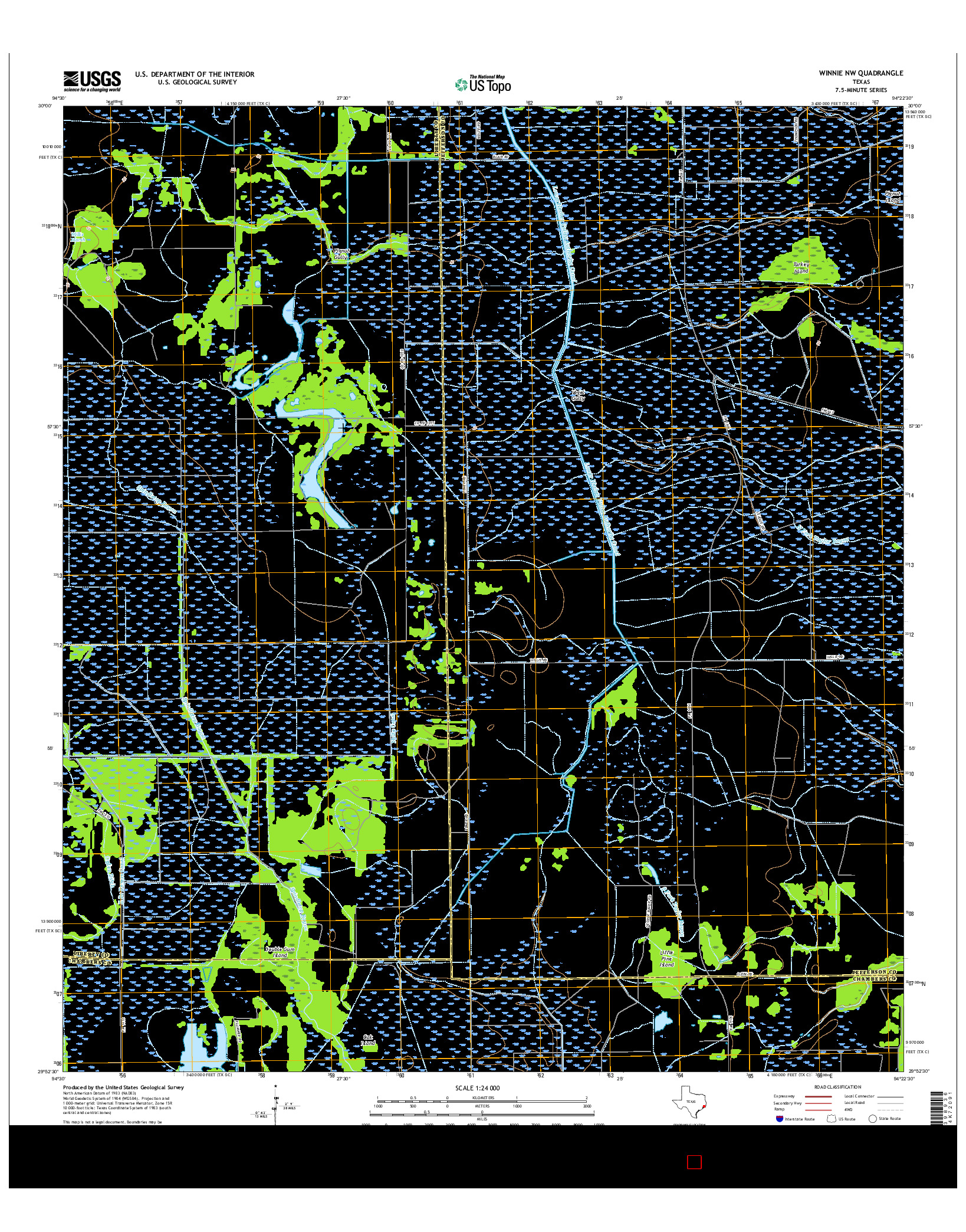 USGS US TOPO 7.5-MINUTE MAP FOR WINNIE NW, TX 2016