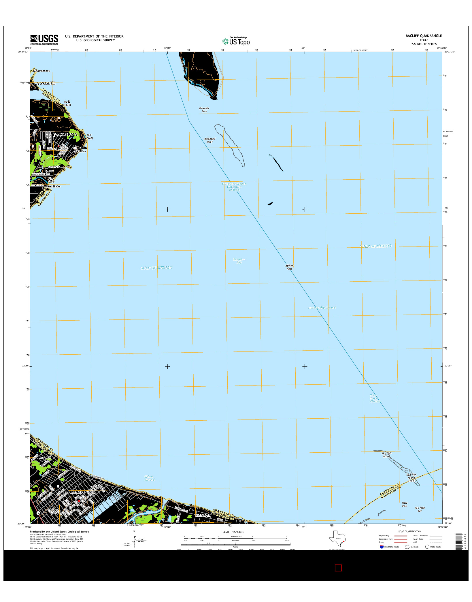 USGS US TOPO 7.5-MINUTE MAP FOR BACLIFF, TX 2016