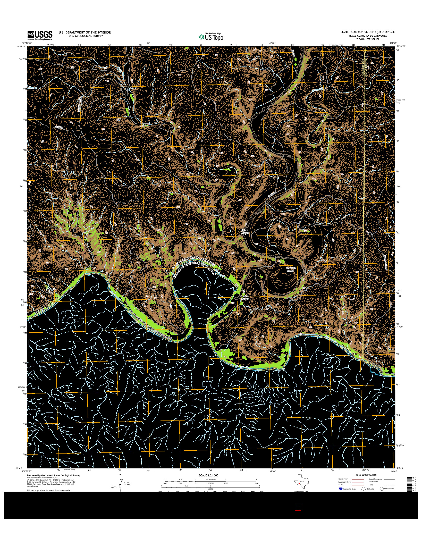 USGS US TOPO 7.5-MINUTE MAP FOR LOZIER CANYON SOUTH, TX-COA 2016