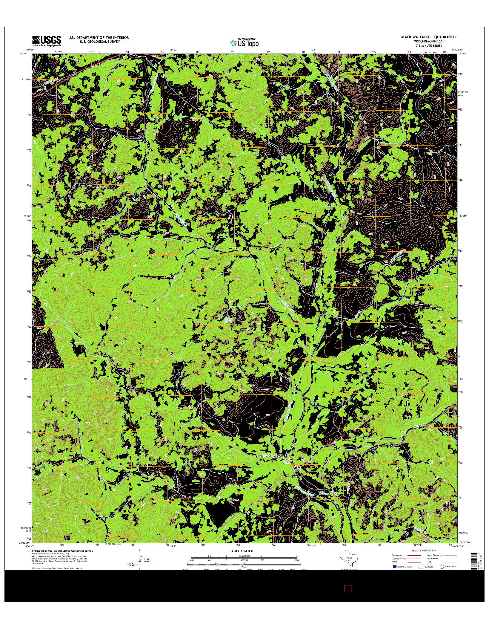 USGS US TOPO 7.5-MINUTE MAP FOR BLACK WATERHOLE, TX 2016