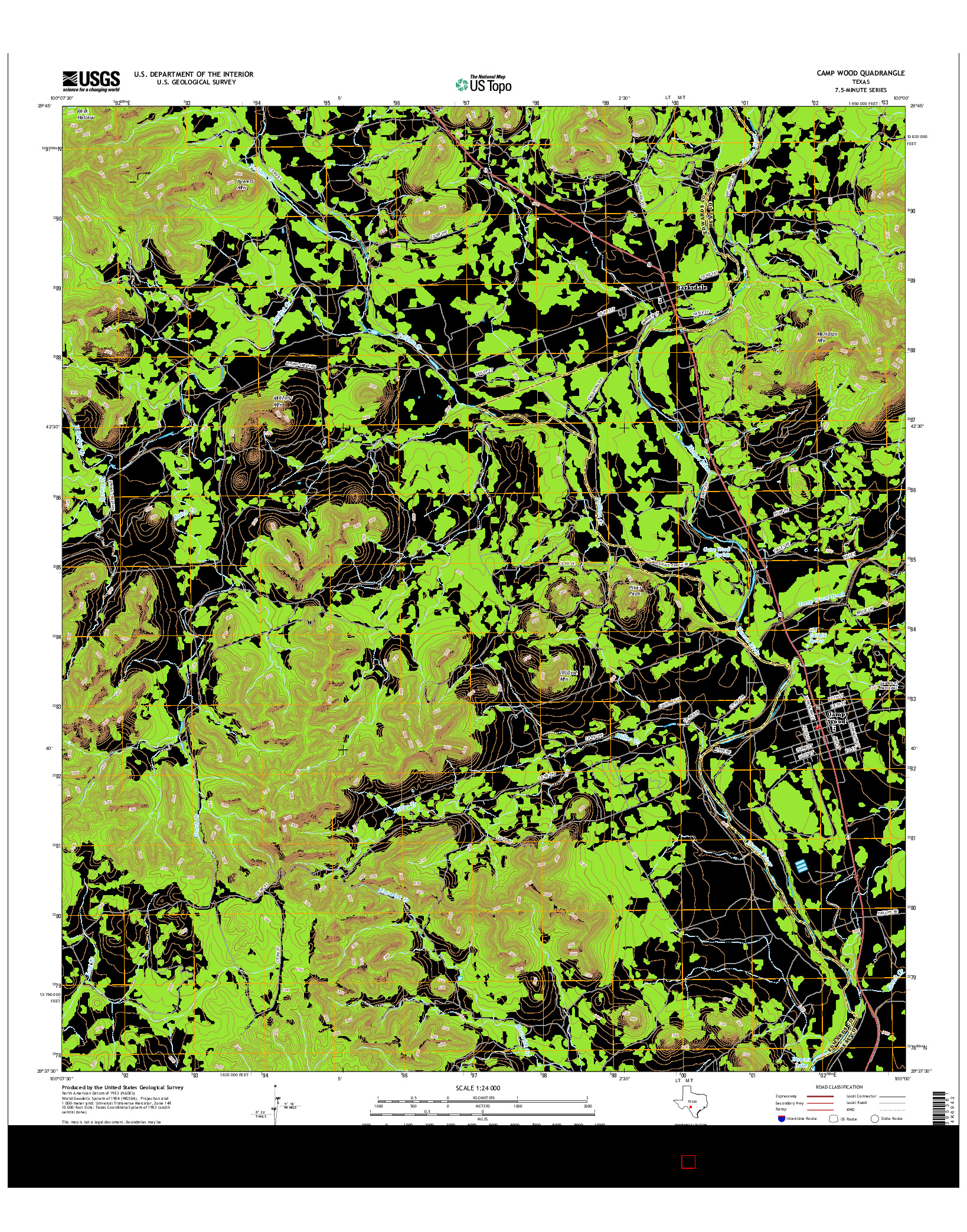 USGS US TOPO 7.5-MINUTE MAP FOR CAMP WOOD, TX 2016