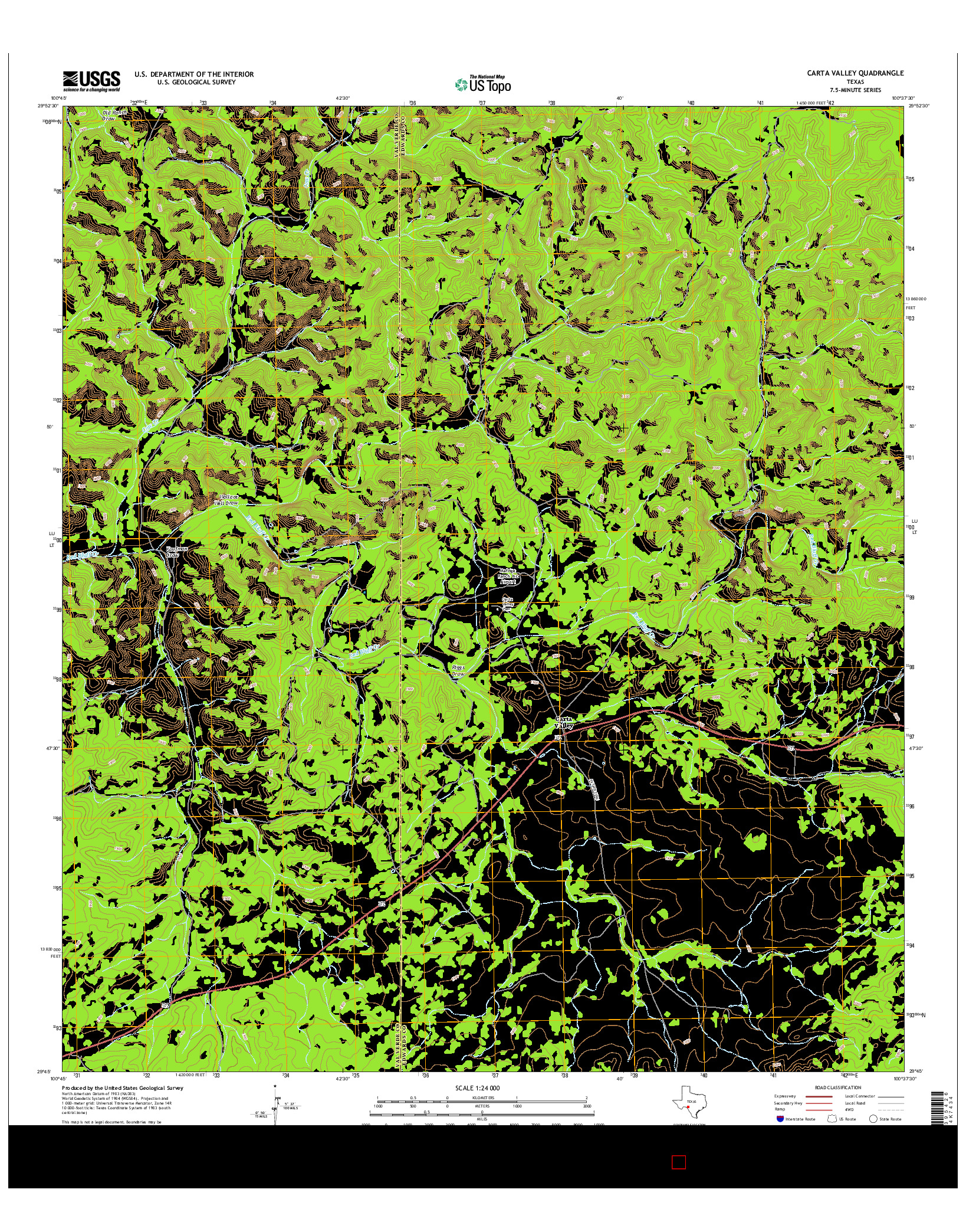 USGS US TOPO 7.5-MINUTE MAP FOR CARTA VALLEY, TX 2016