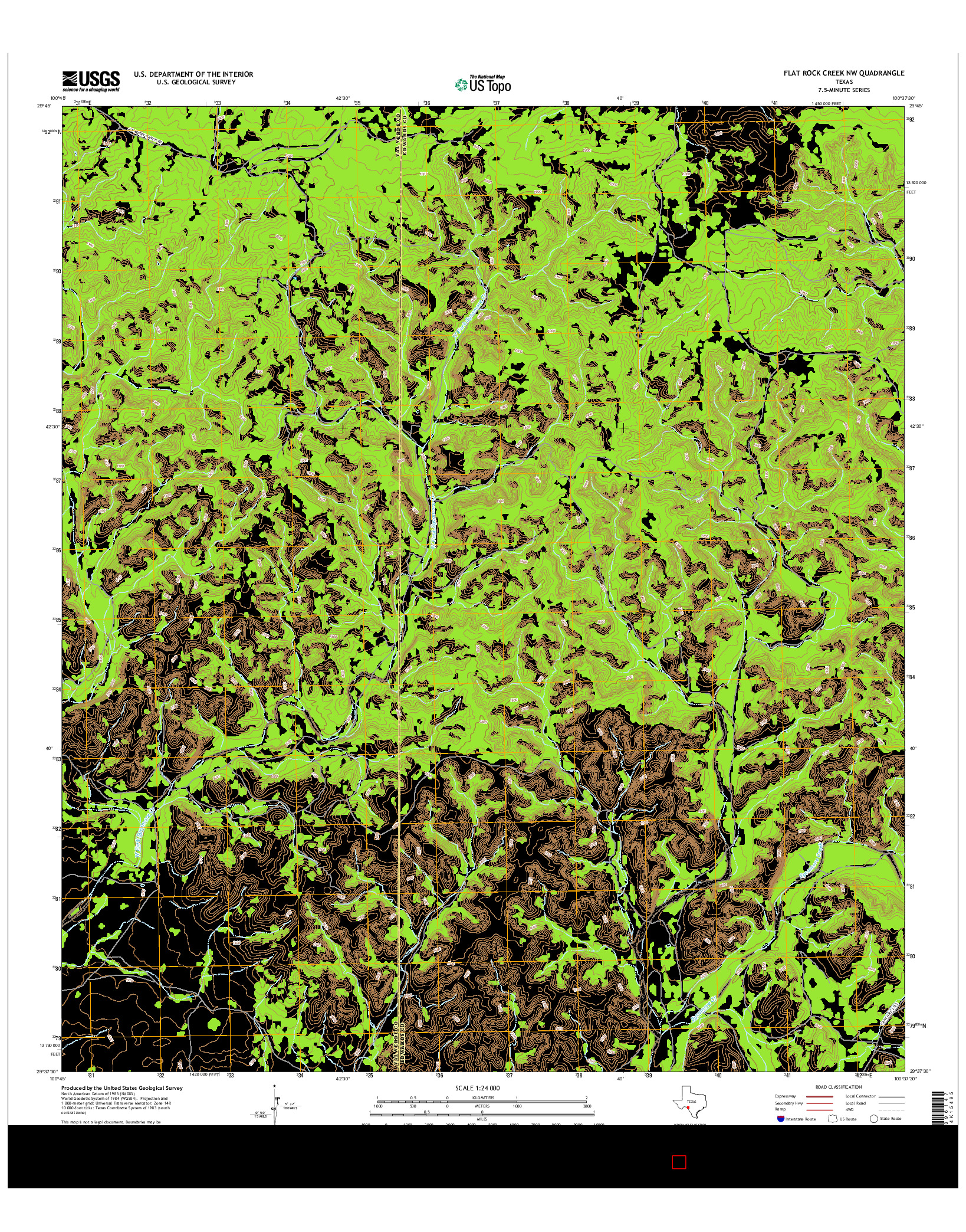 USGS US TOPO 7.5-MINUTE MAP FOR FLAT ROCK CREEK NW, TX 2016