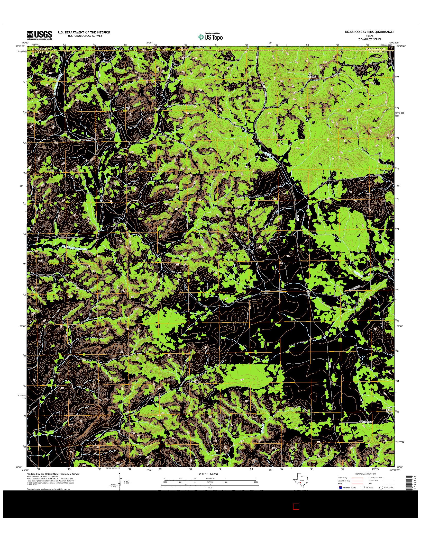 USGS US TOPO 7.5-MINUTE MAP FOR KICKAPOO CAVERNS, TX 2016