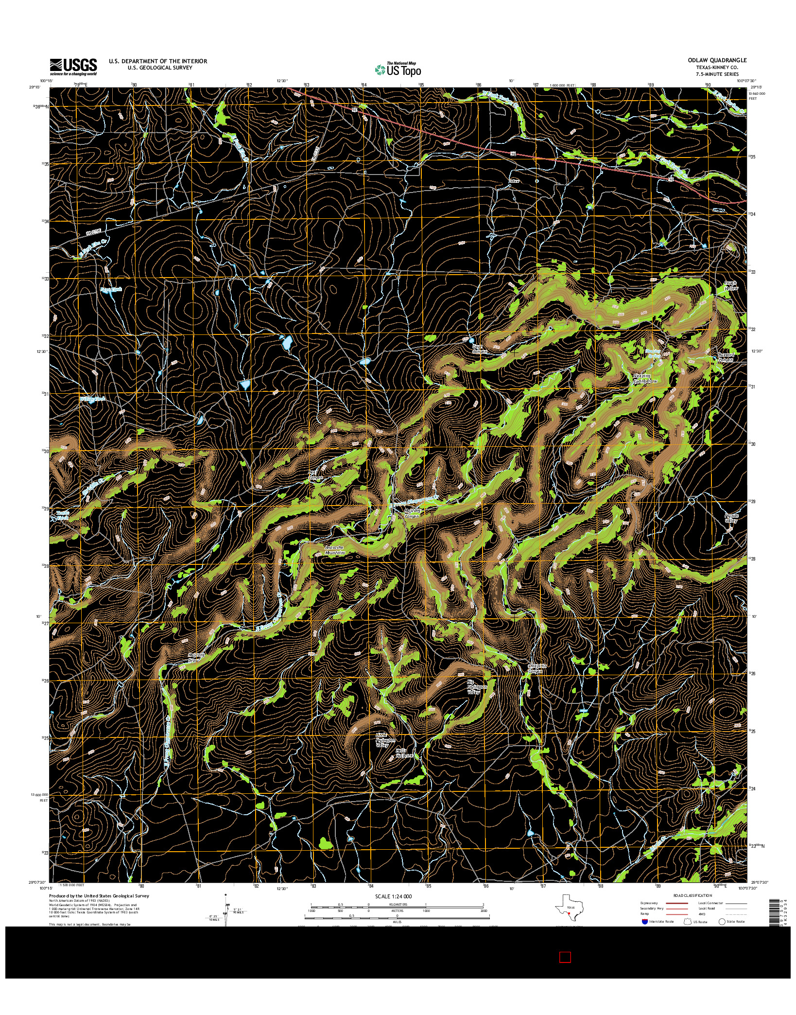 USGS US TOPO 7.5-MINUTE MAP FOR ODLAW, TX 2016