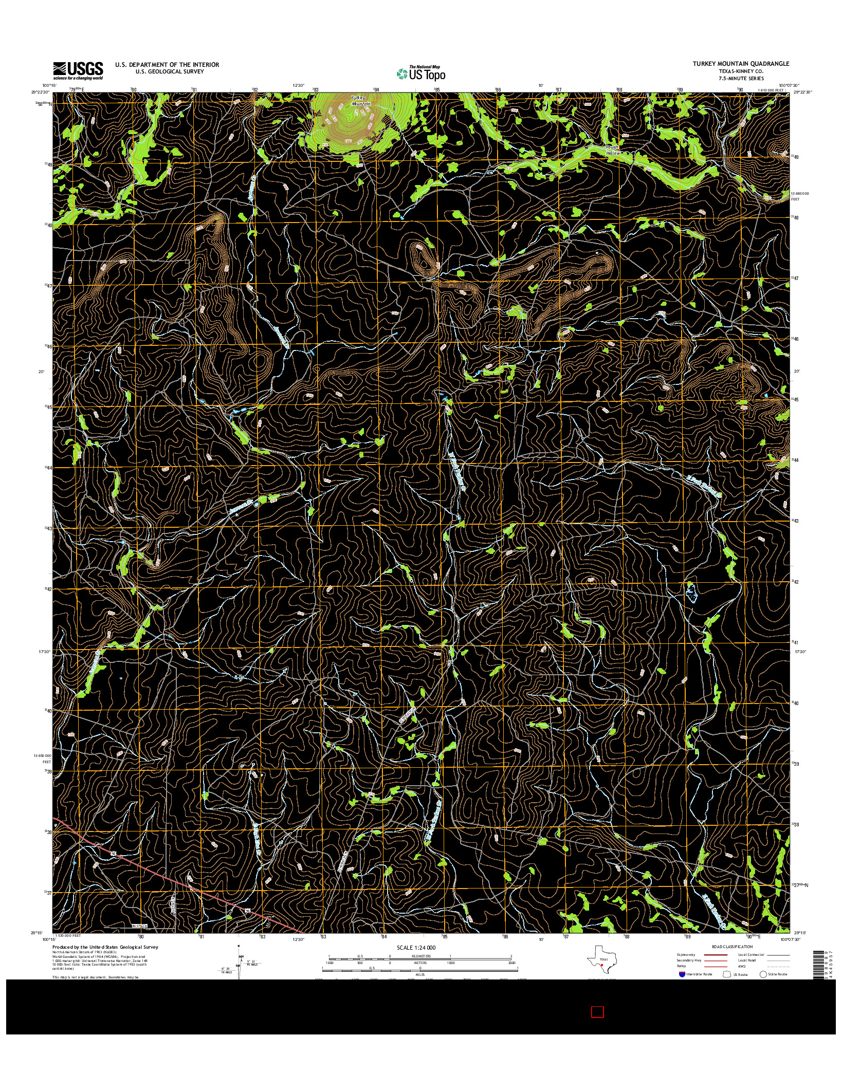 USGS US TOPO 7.5-MINUTE MAP FOR TURKEY MOUNTAIN, TX 2016