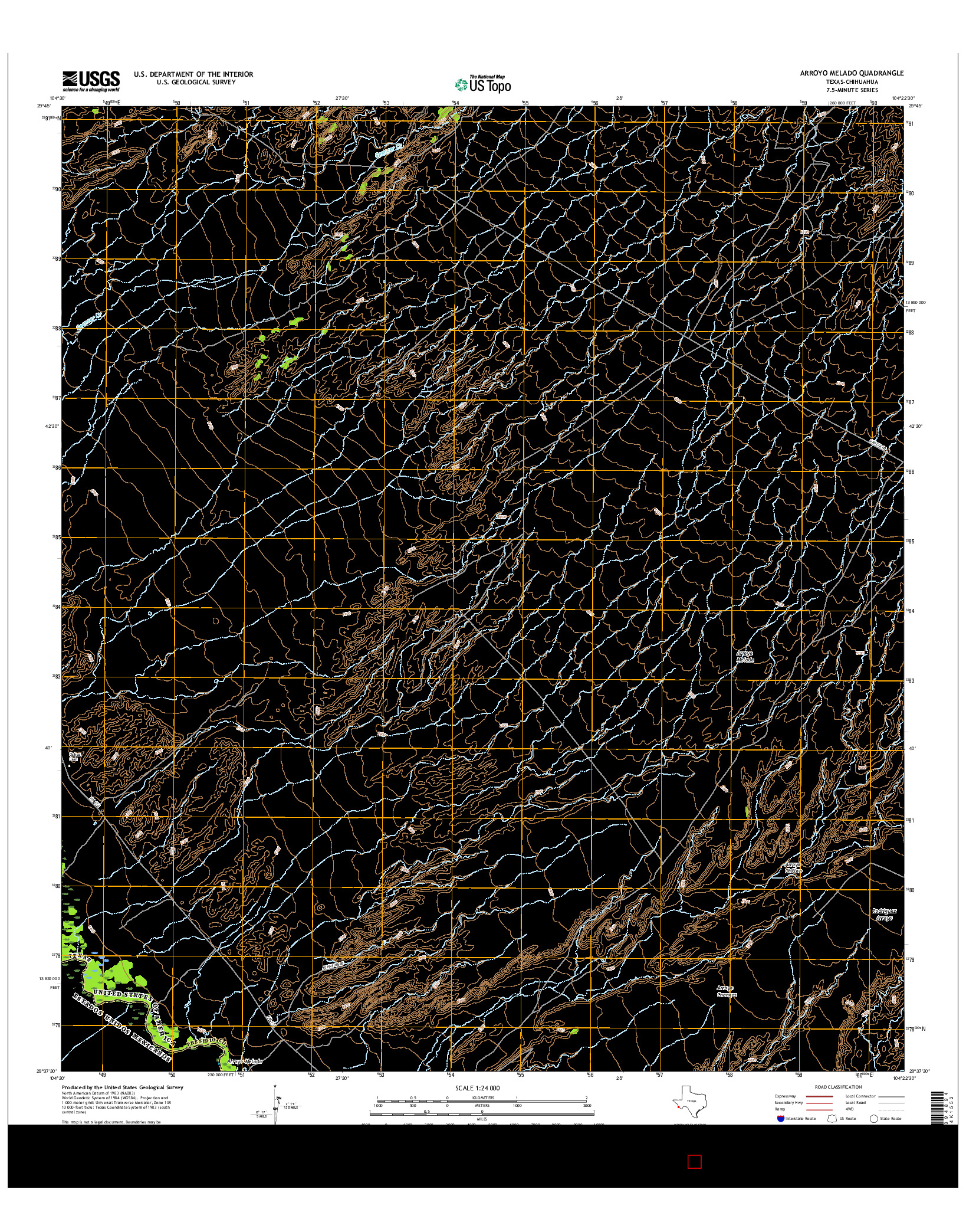 USGS US TOPO 7.5-MINUTE MAP FOR ARROYO MELADO, TX-CHH 2016