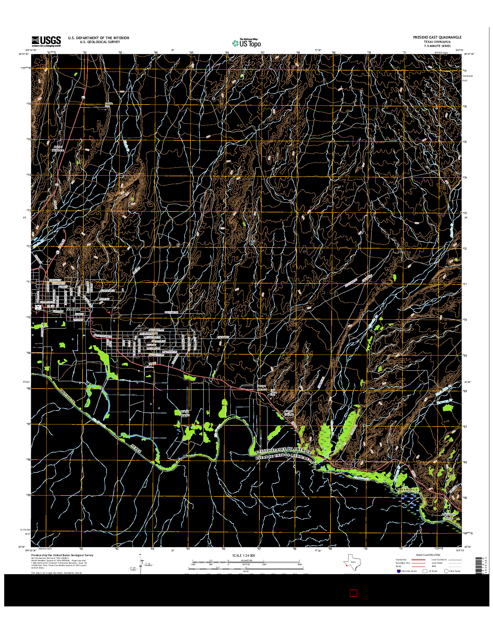 USGS US TOPO 7.5-MINUTE MAP FOR PRESIDIO EAST, TX-CHH 2016