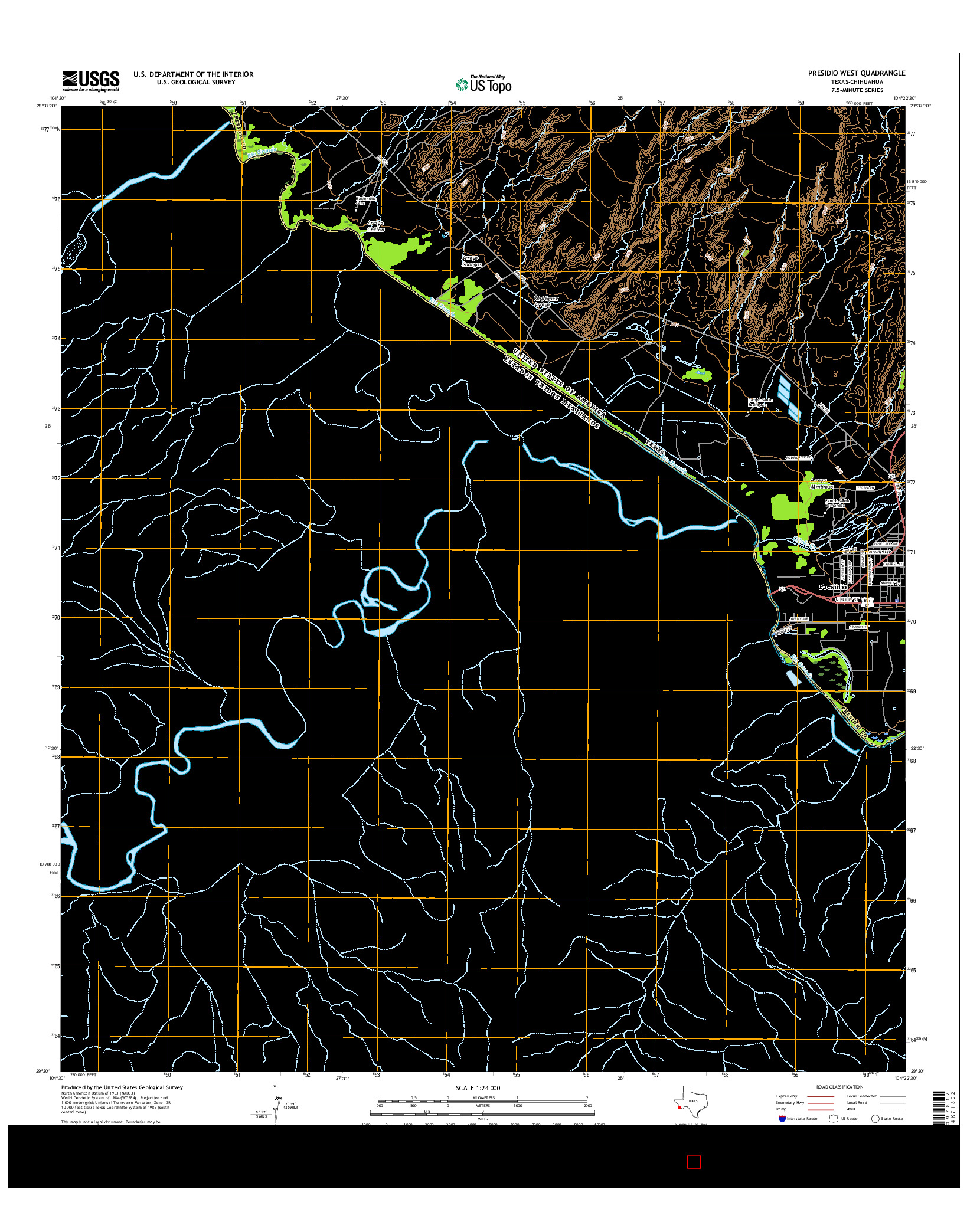 USGS US TOPO 7.5-MINUTE MAP FOR PRESIDIO WEST, TX-CHH 2016