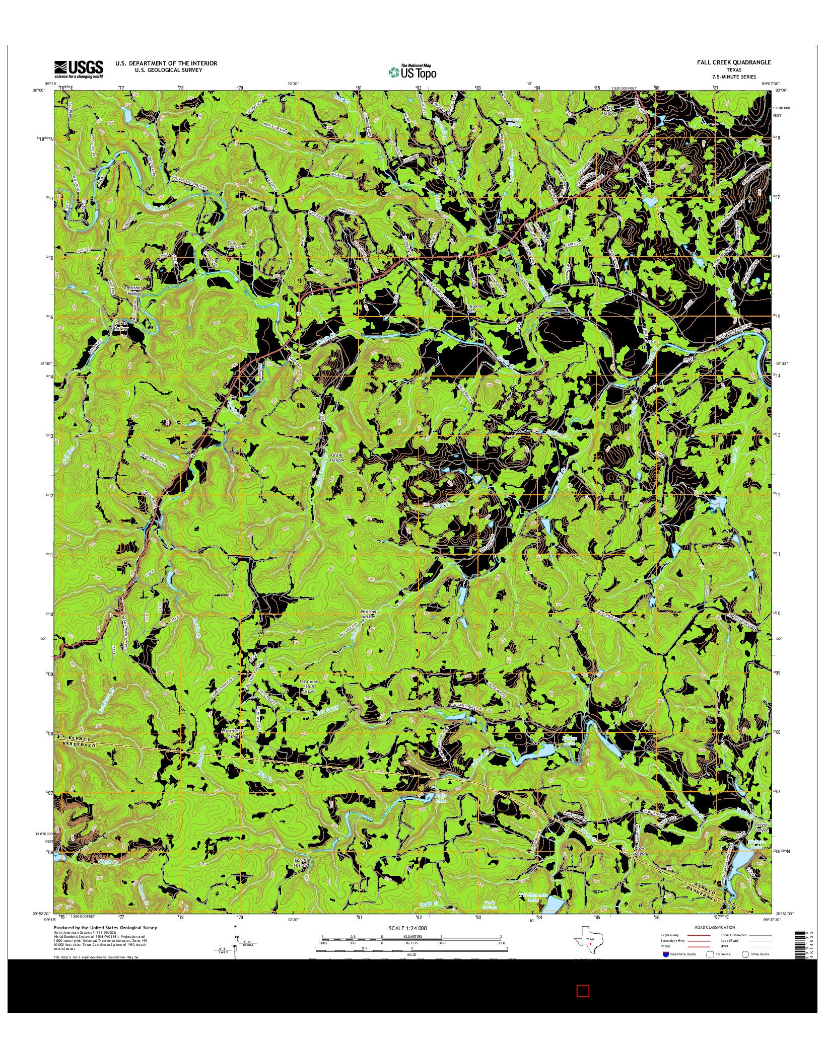 USGS US TOPO 7.5-MINUTE MAP FOR FALL CREEK, TX 2016