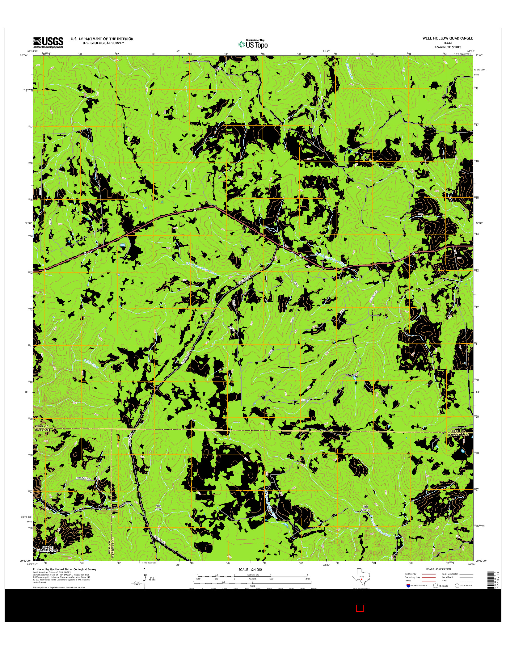 USGS US TOPO 7.5-MINUTE MAP FOR WELL HOLLOW, TX 2016