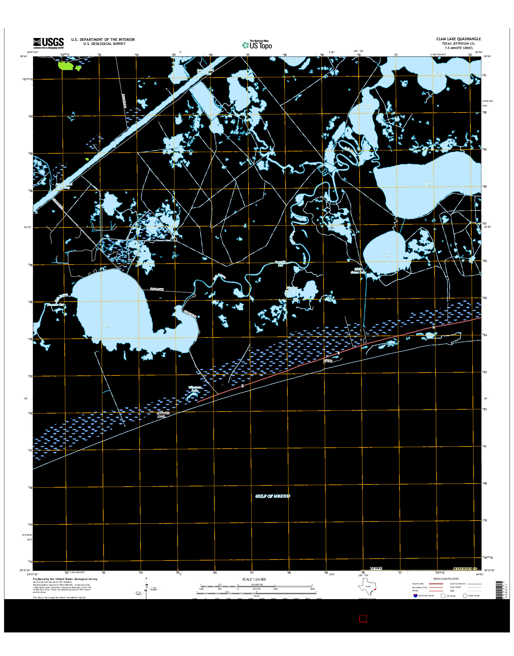 USGS US TOPO 7.5-MINUTE MAP FOR CLAM LAKE, TX 2016