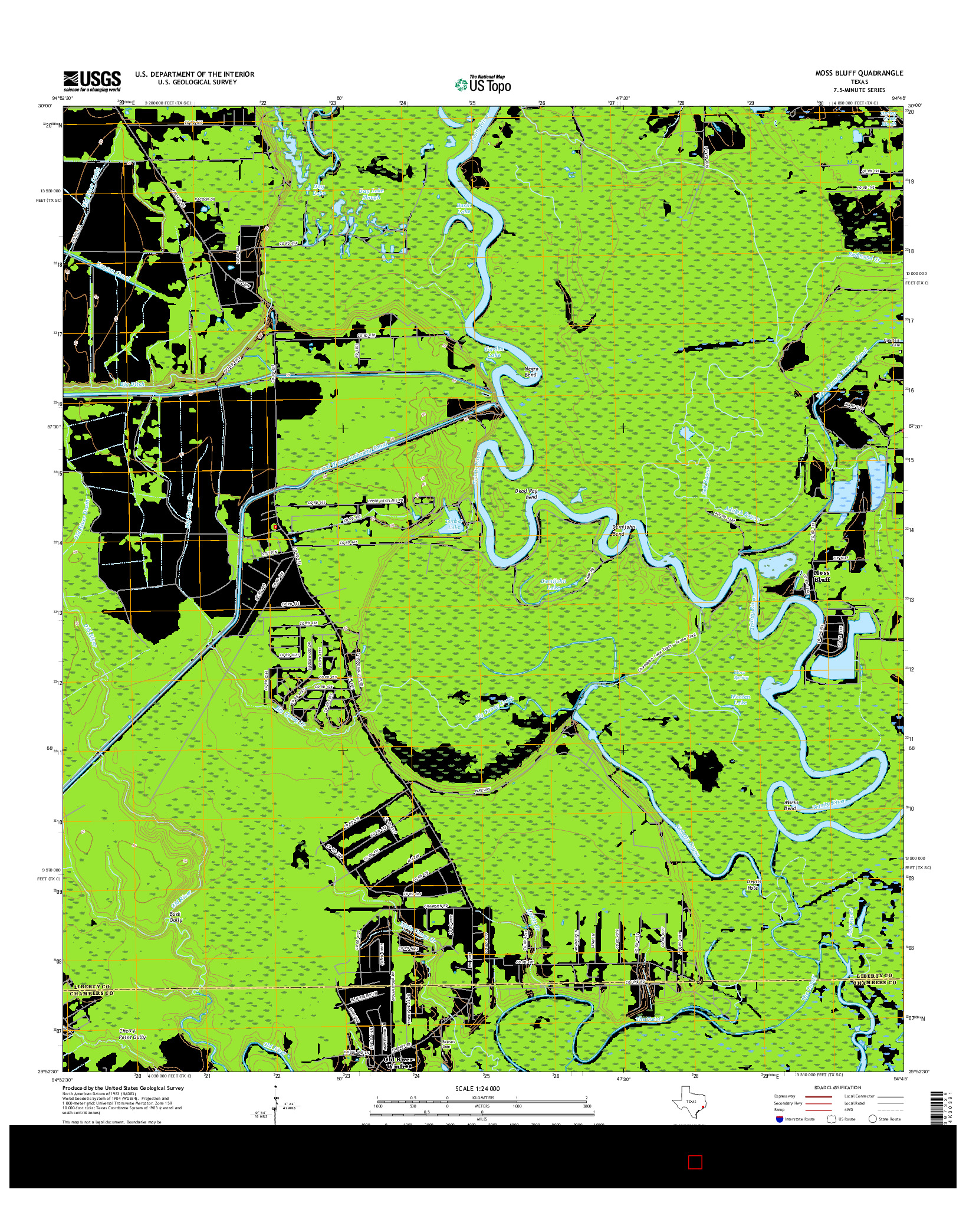 USGS US TOPO 7.5-MINUTE MAP FOR MOSS BLUFF, TX 2016