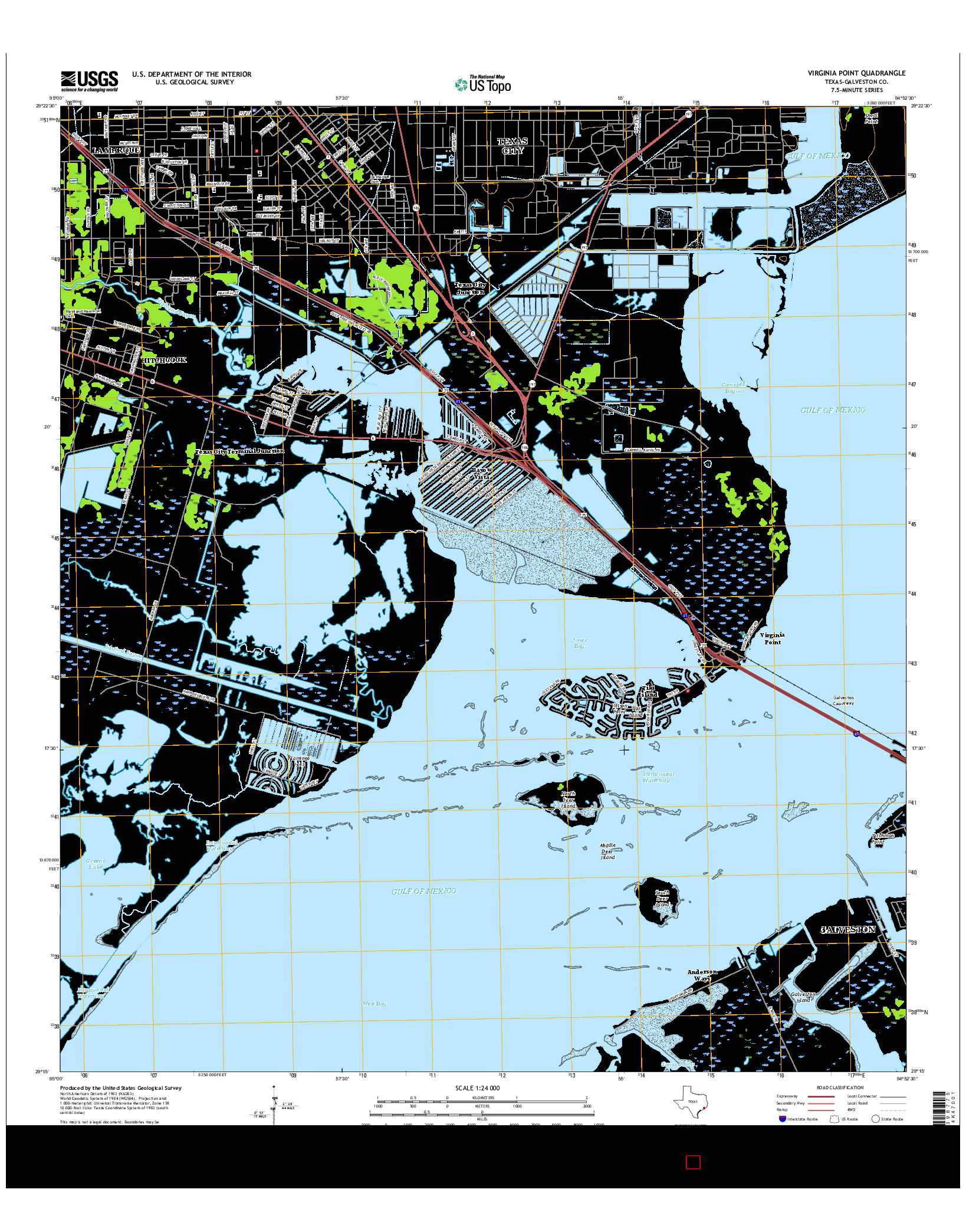 USGS US TOPO 7.5-MINUTE MAP FOR VIRGINIA POINT, TX 2016