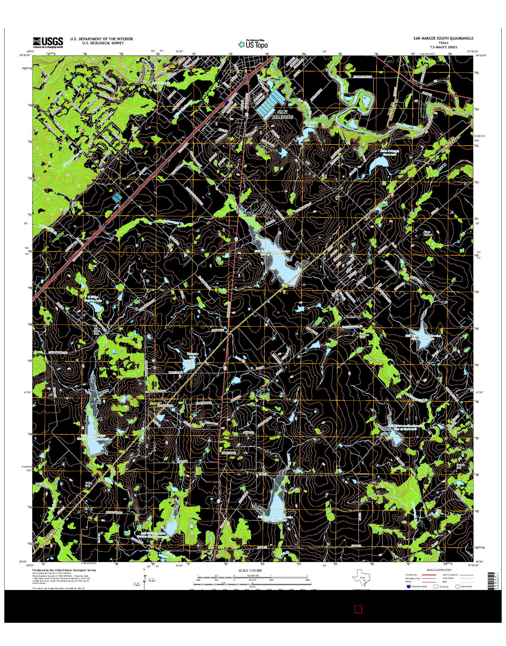 USGS US TOPO 7.5-MINUTE MAP FOR SAN MARCOS SOUTH, TX 2016