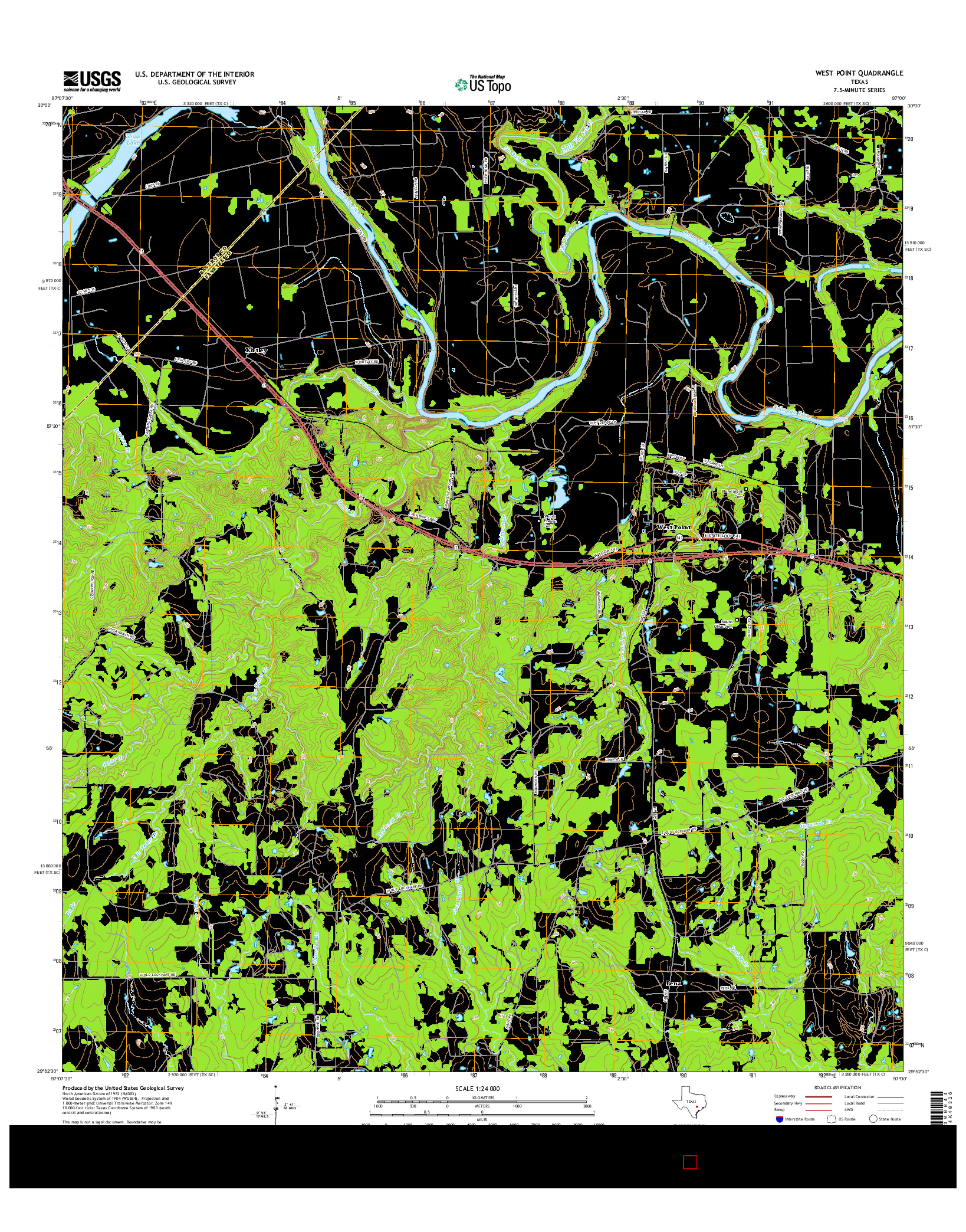 USGS US TOPO 7.5-MINUTE MAP FOR WEST POINT, TX 2016