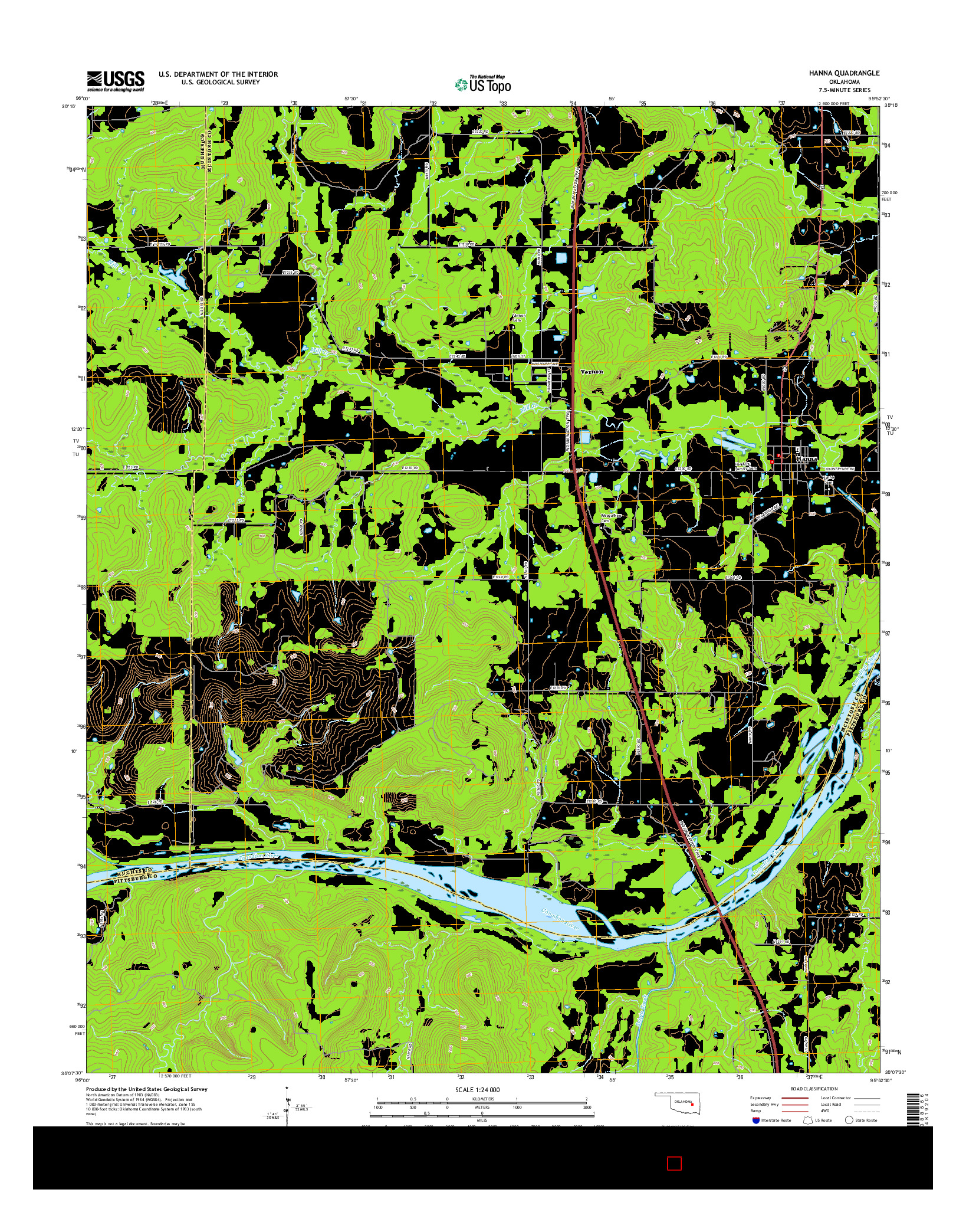 USGS US TOPO 7.5-MINUTE MAP FOR HANNA, OK 2016